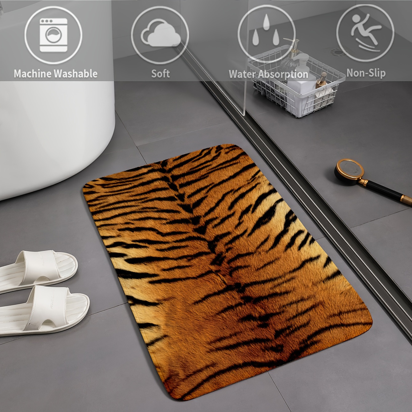 Animal Print Faux Fur Rug Animals Non-Slip Bath Mat Absorption Carpet Kids