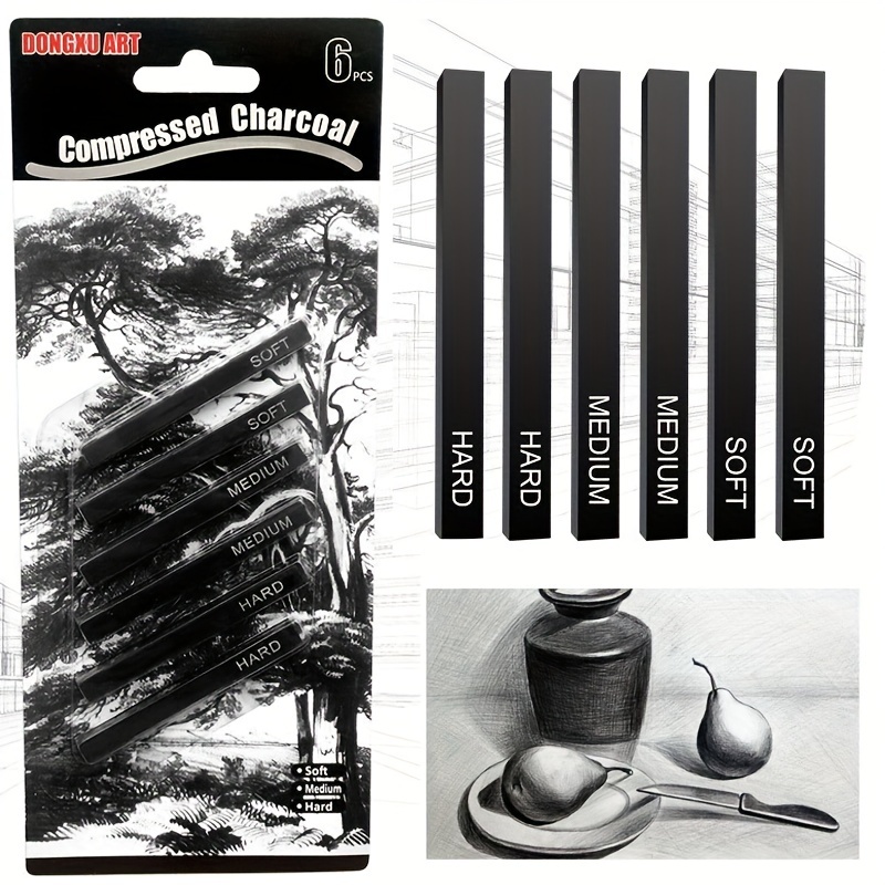 Artist Compressed Charcoal Stick Assorted Soft Medium Hard Artist Charcoal  Medium for Drawing Sketching Shading, Art Supplies Sketch Kits Tools Pack