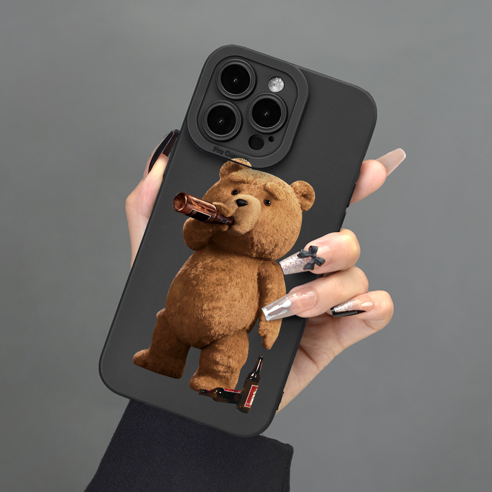 Black White Line Bear Phone Case Iphone 14 13 12 11 Pro Max - Temu