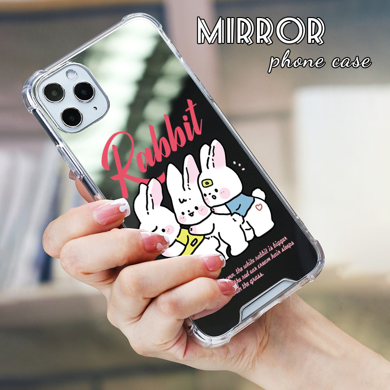 Cute Cartoon Rabbit Makeup Mirror Phone Cases for iPhone 11, 12, 13, 14 Pro  Max