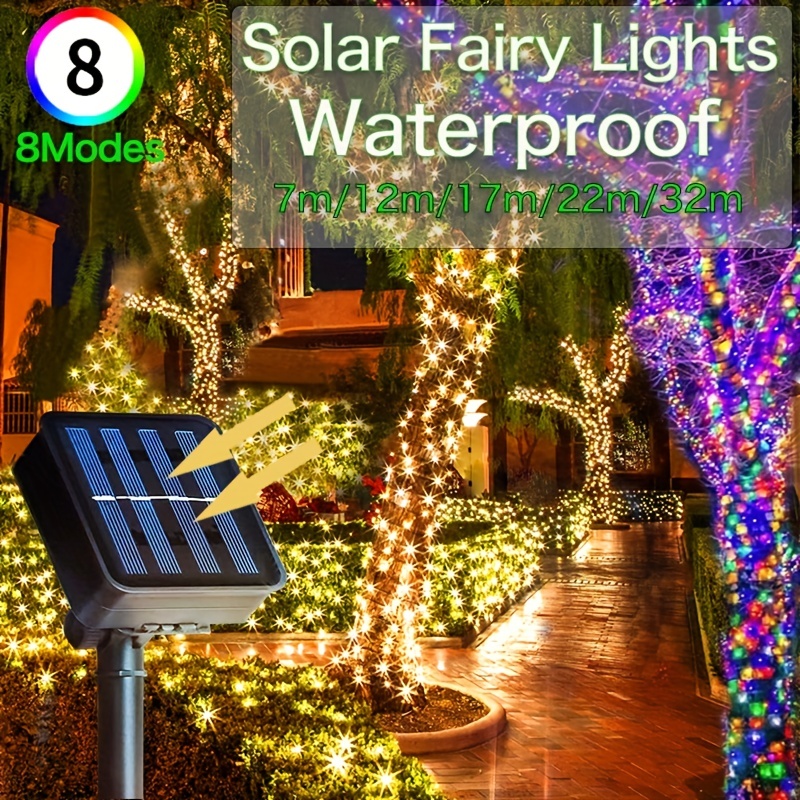 1pc Solar Fairy Lights, Outdoor Waterproof, 8 Mode Copper Wire Led String  Light, Holiday Party Garden Christmas Decoration, Halloween Decorations  Lights Outdoor 22.97/39.37/55.77/72.18/104.99Ft