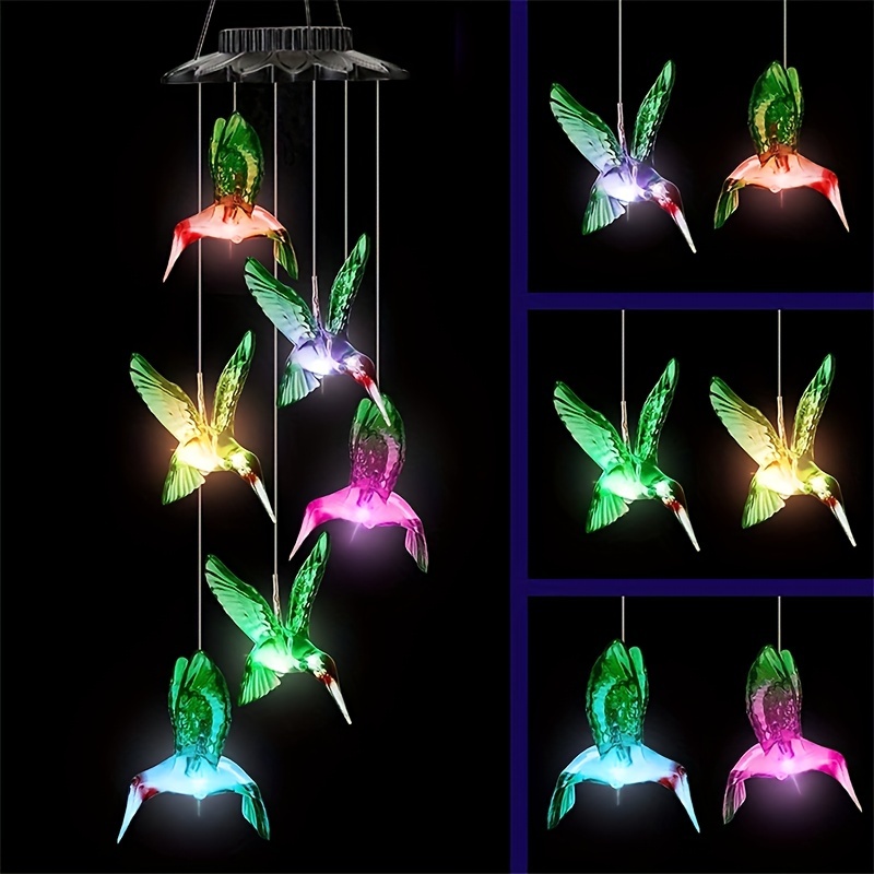 Color Changing)Solar Power Night Light Hummingbird Butterfly Wind Chime LED  Lamp Wind Bell 8Types Christmas Home Garden Patio Decor