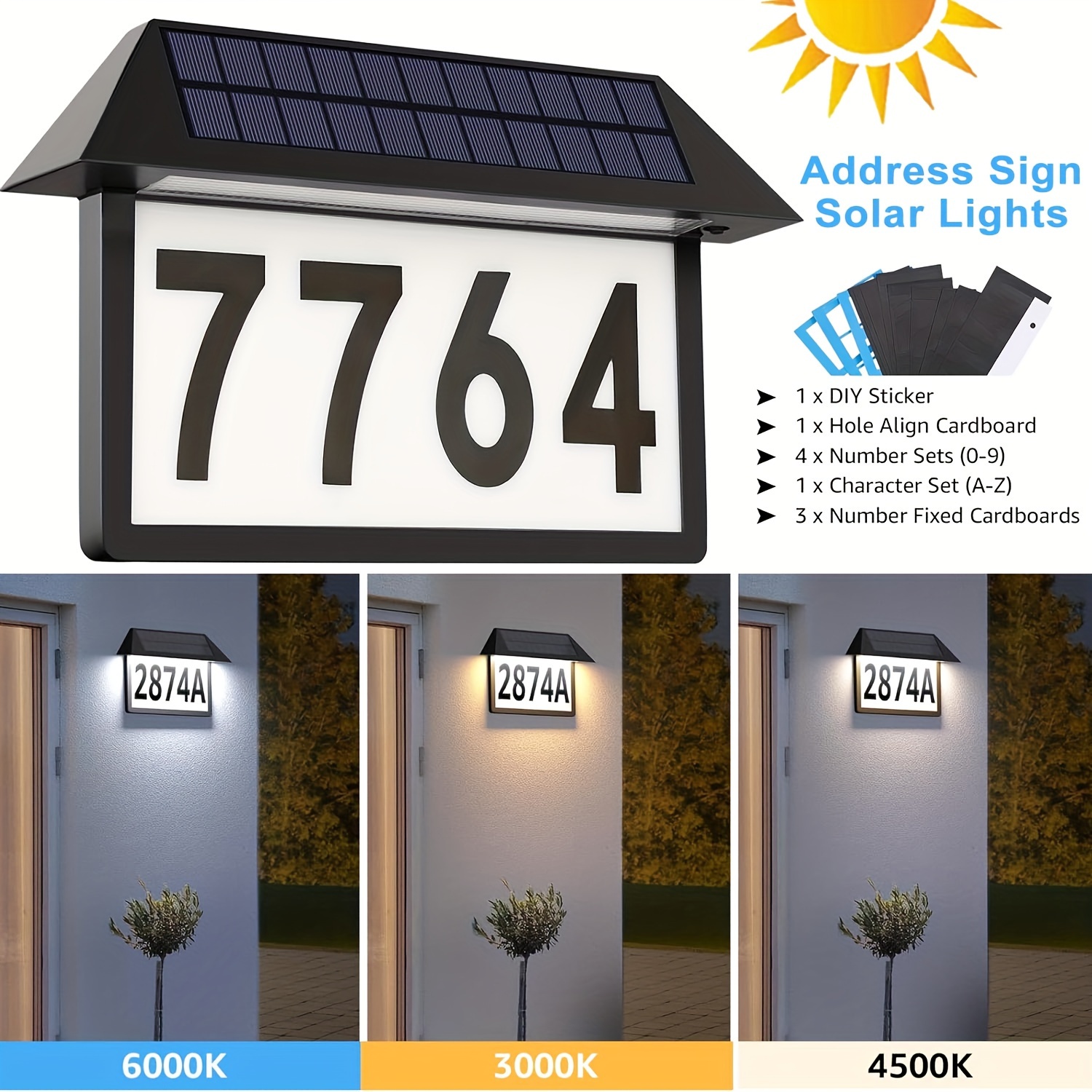 Número Casa de Acero Inoxidable Solar Iluminado 2 LED Con Crepuscular X  Exterior