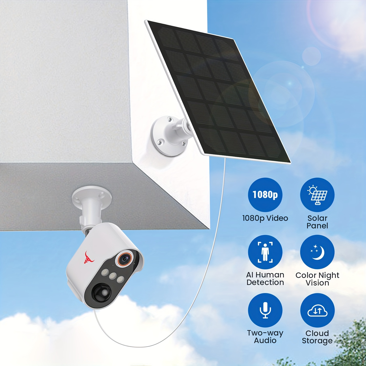 Cámara solar WiFi de seguridad para exteriores, 100% sin cables, funciona  con pilas, 1080p, conversación de 2 vías, visión nocturna, detección de