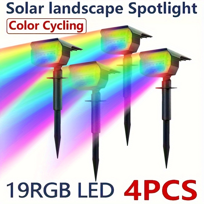 7 luces solares que cambian de color, 18 LED para exteriores, foco solar de  paisaje, impermeable, 2 en 1, lámpara de pared de seguridad RGB para