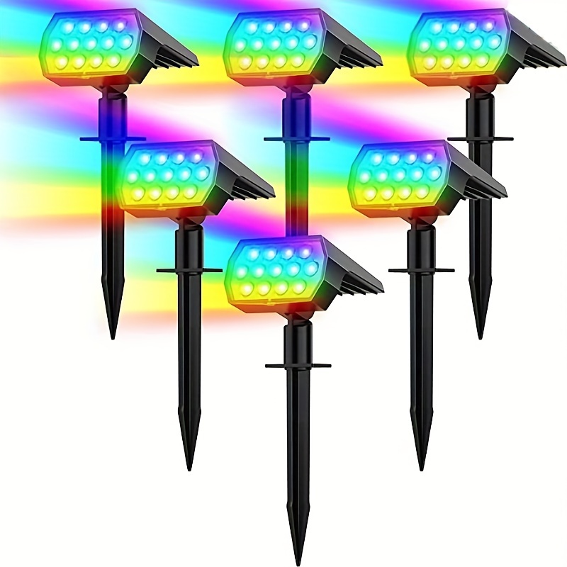 7 luces solares que cambian de color, 18 LED para exteriores, foco solar de  paisaje, impermeable, 2 en 1, lámpara de pared de seguridad RGB para