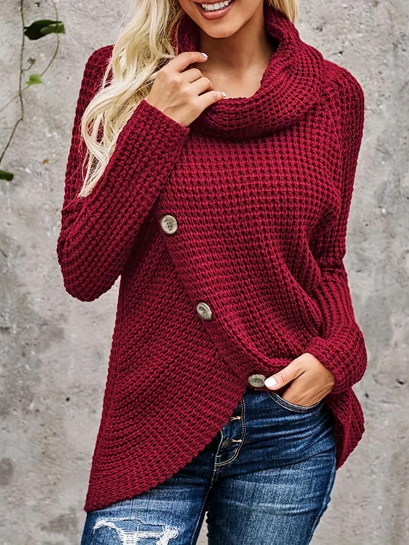 One pocket cowl neck asymmetrical sweater sale