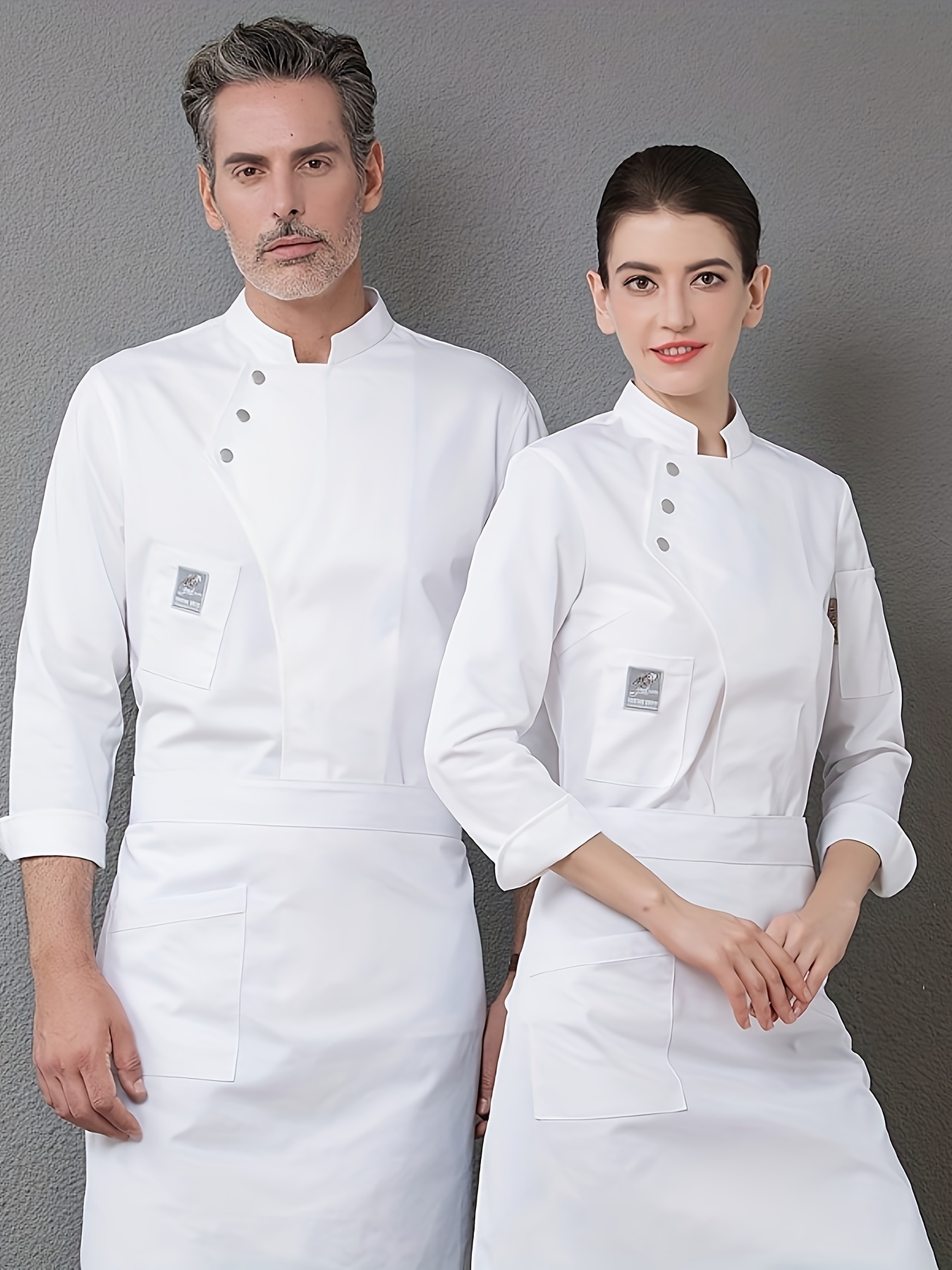 Men's Cooking Chef Shirt Coat Kitchen Wear Solid Button Up Clothes - Temu