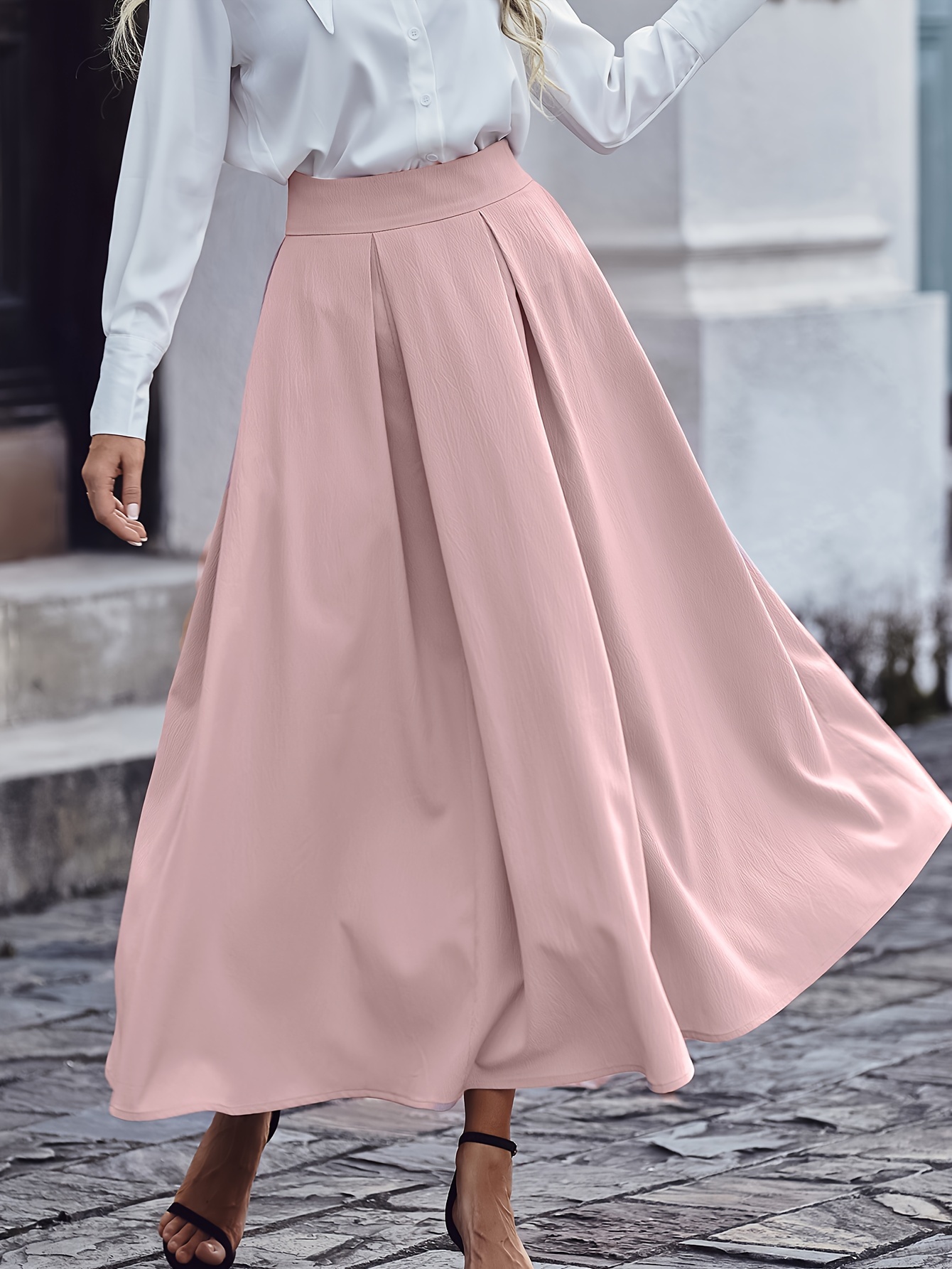 Falda De Línea A Anudada Sólida, Elegante Falda Larga Plisada De Cintura  Alta, Ropa De Mujer