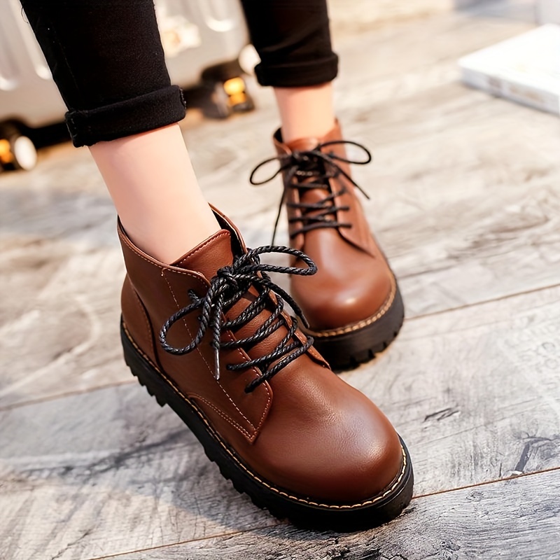 Ladies Boots Thick-soled Mid-tube Boots Round Toe British Style All-match  Solid Color Women's Boots Shoes