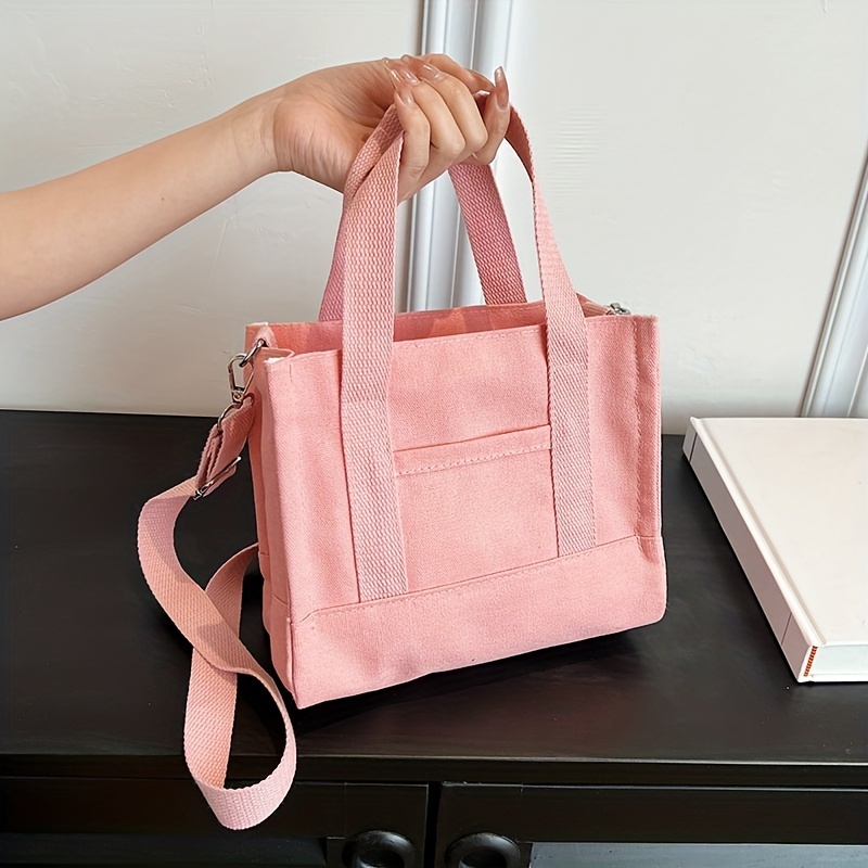 Mini Canvas Tote Bag With Top Handle Multi Pockets - Temu Canada