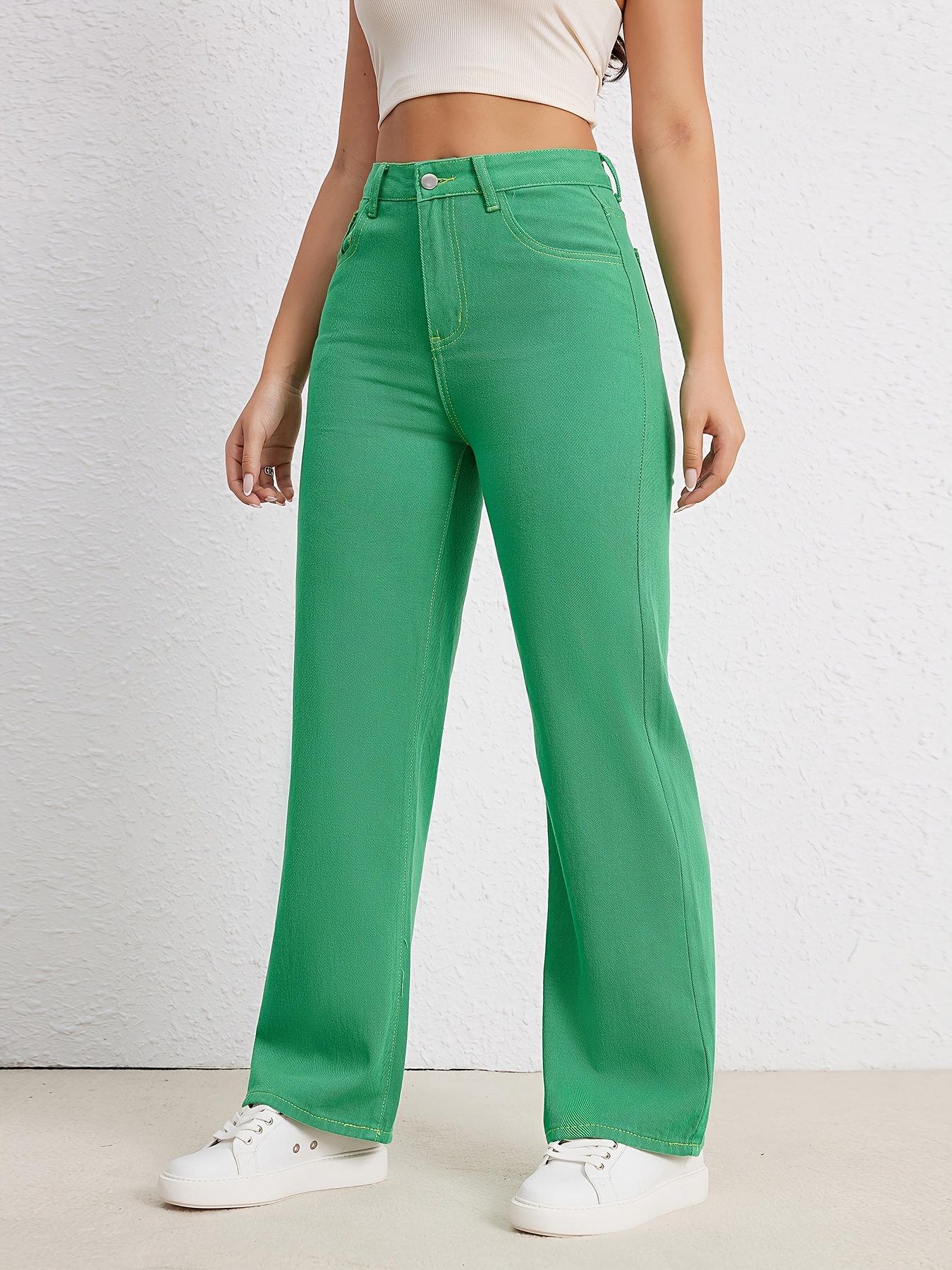 Pantalón ancho vaquero Bonnye verde Color VERDE Talla 30