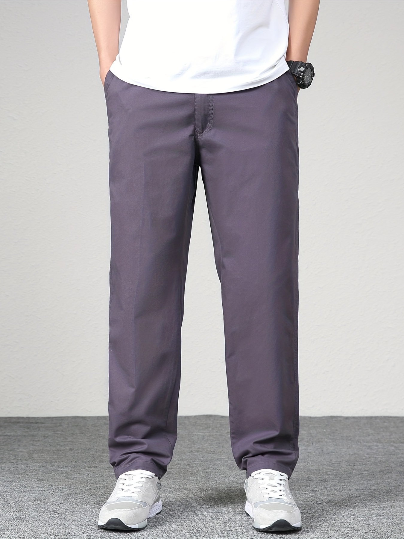 Men's Casual Tapered Trousers Solid Casual Long Cropped - Temu Canada