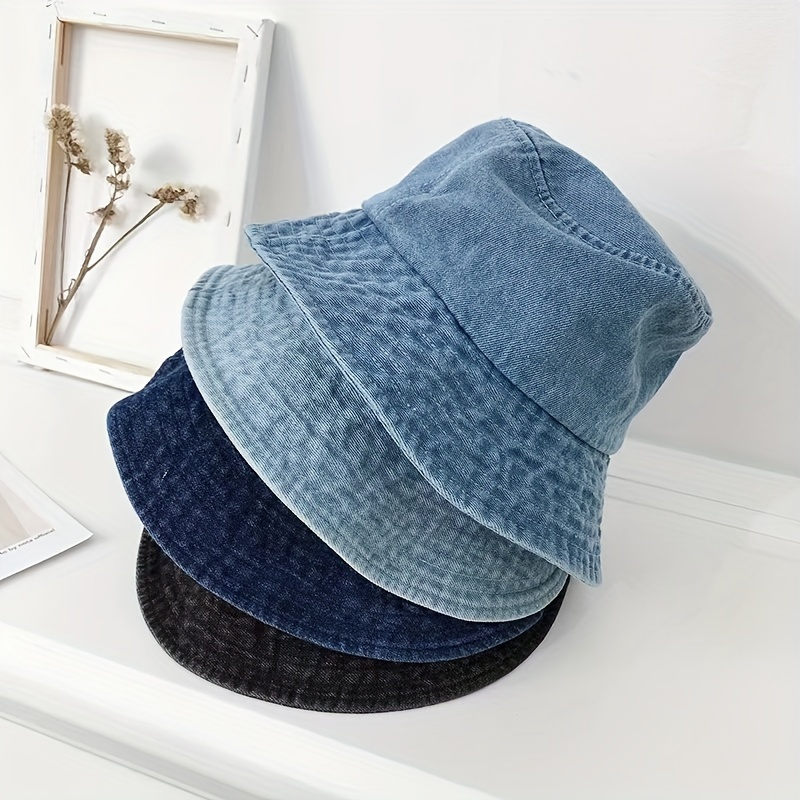 Classic Blue Denim Bucket Hat Trendy Washed Distressed Casual Basin Hats  Breathable Fisherman For Women - Temu Bulgaria