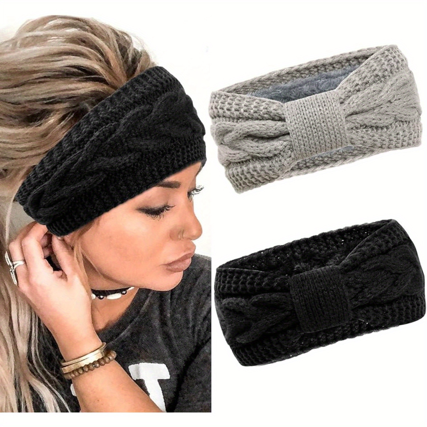 Cheap Women's Knit Hairband Knot Crochet Winter Ear Warmer Twist Wool  Headbands Turban Headwear Head Wrap Bandage Hair Accessories