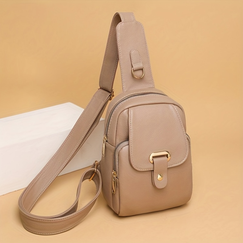 Solid Color Crossbody Bag PU Leather Handbag Leisure Sling Bag Women Ladies