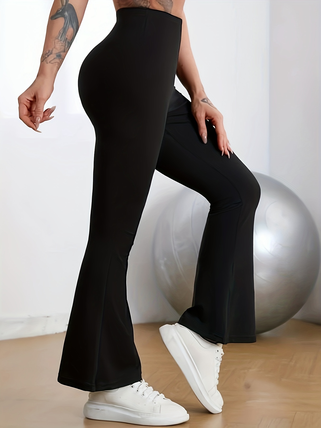 Solid Criss Cross Flare Leggings High Waist Fitted Open - Temu