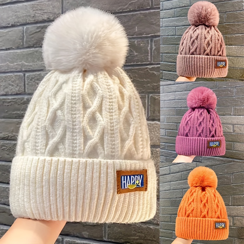 Winter Fashion Plus Velvet Knitted Hat Solid Color Casual - Temu