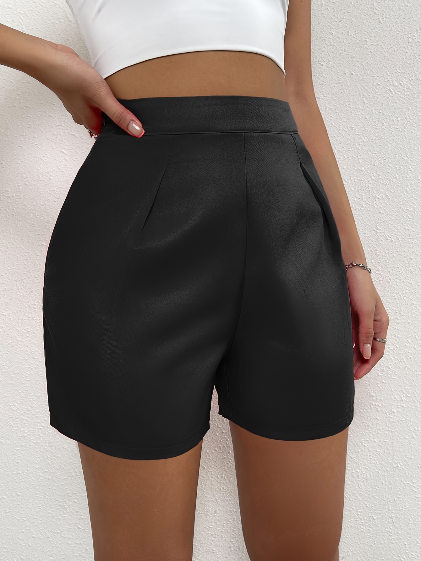 Solid Color Honeycomb Side Drawstring Shorts, High Stretchy Seersucker  Fabric Yoga Shorts, Women's Activewear