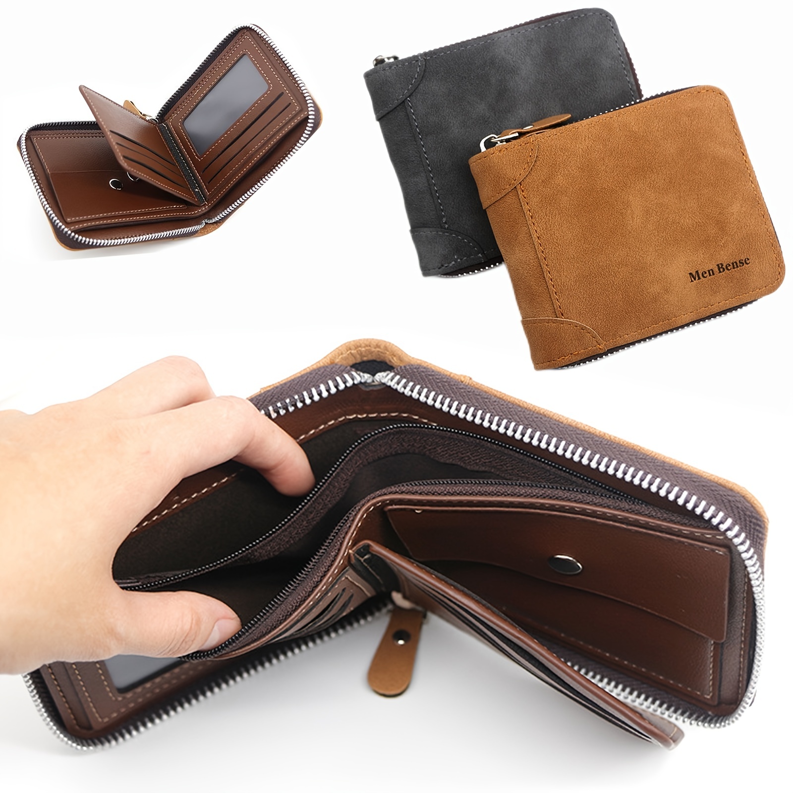 Men's Wallet Short Large Capacity Business Wallet Soft Leather Stitching Folding Coin Purse
