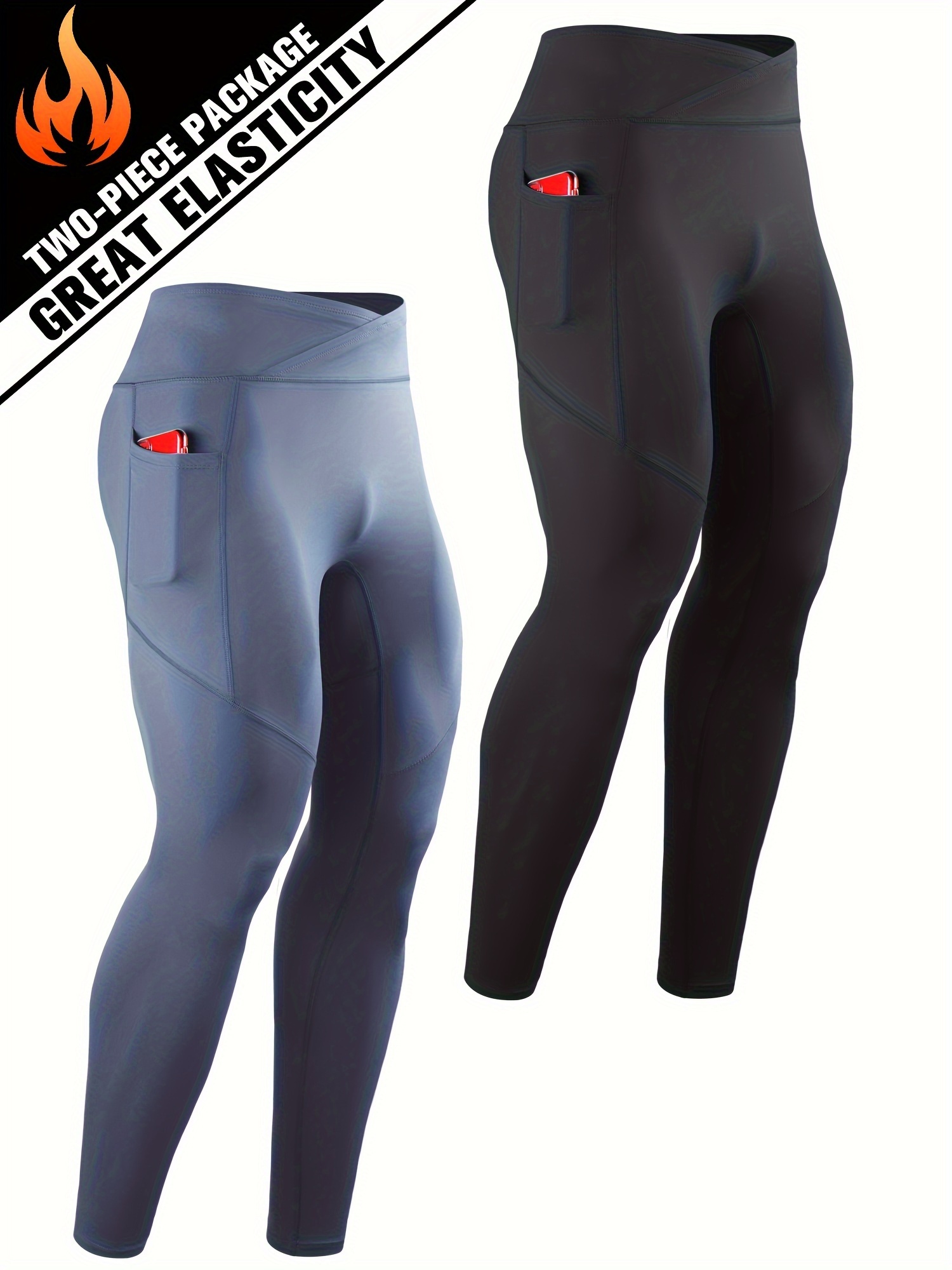 Men's Autumn And Winter Plus Fleece Training Sports Pants Pocket Tight  Elastic Running Leggings