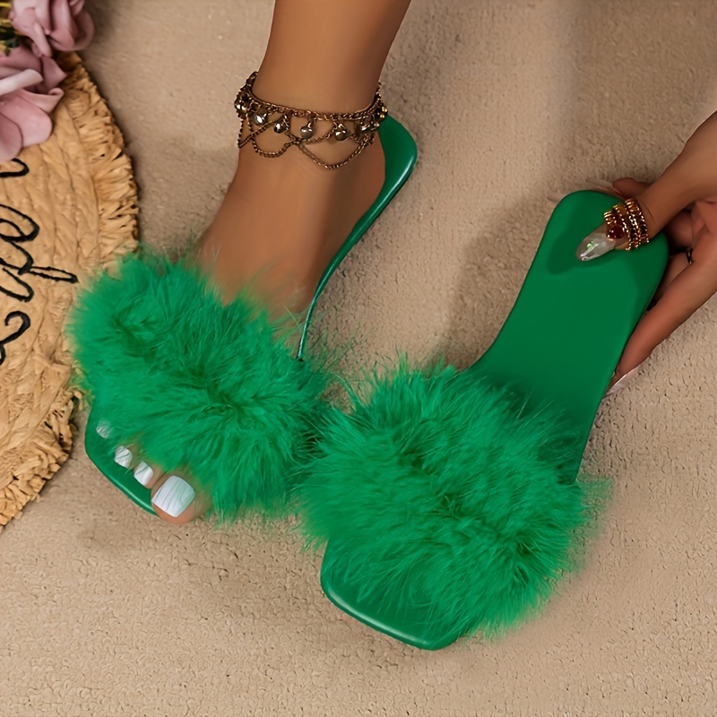 Women's Solid Color Slide Sandals, Casual Faux Fur Decor Flat Summer Shoes,  Lightweight Slide Sandals - Temu United Arab Emirates