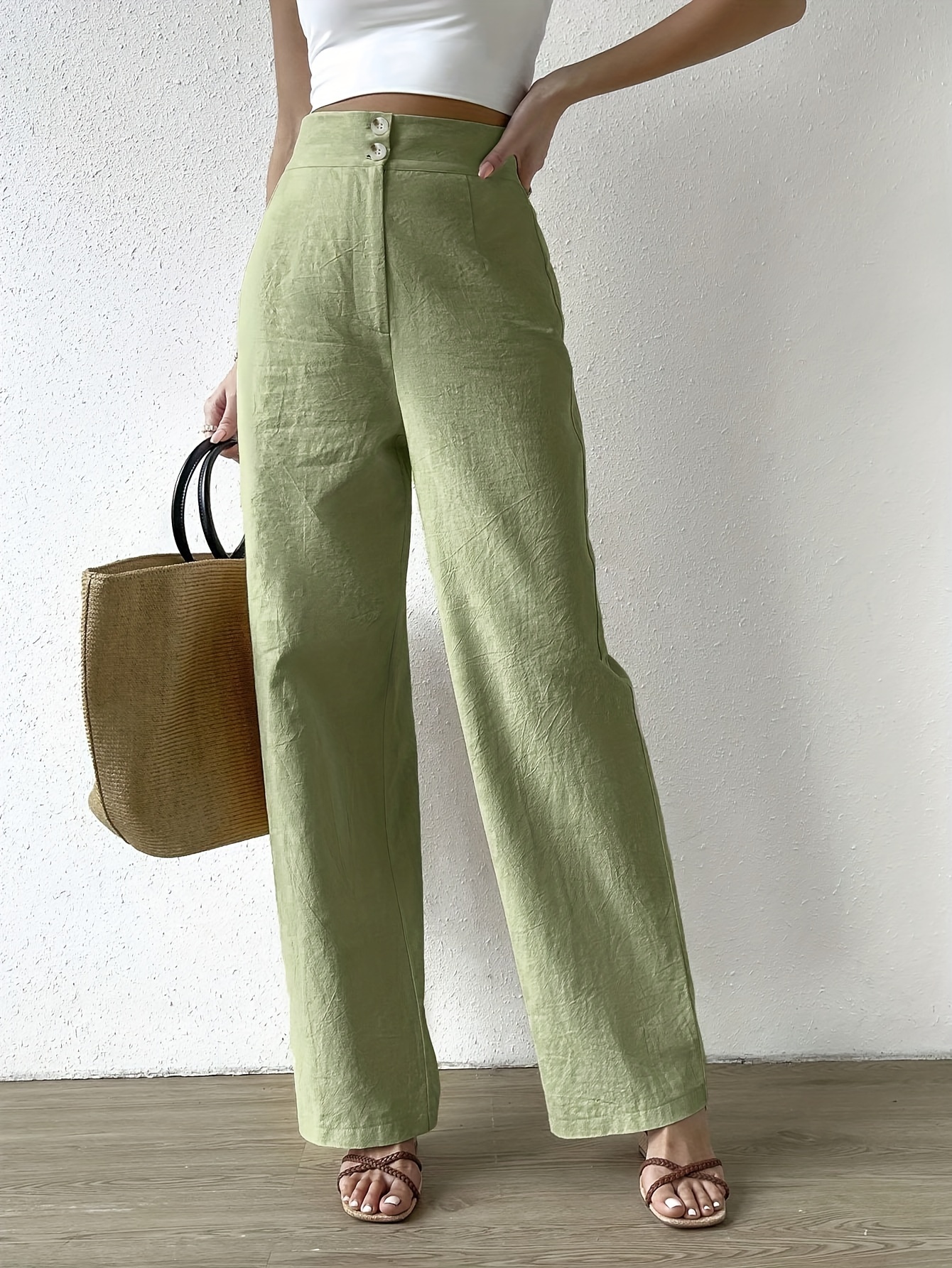 Pantalones de mujer sólidos fruncidos apilados pantalones  casuales de trabajo : Ropa, Zapatos y Joyería