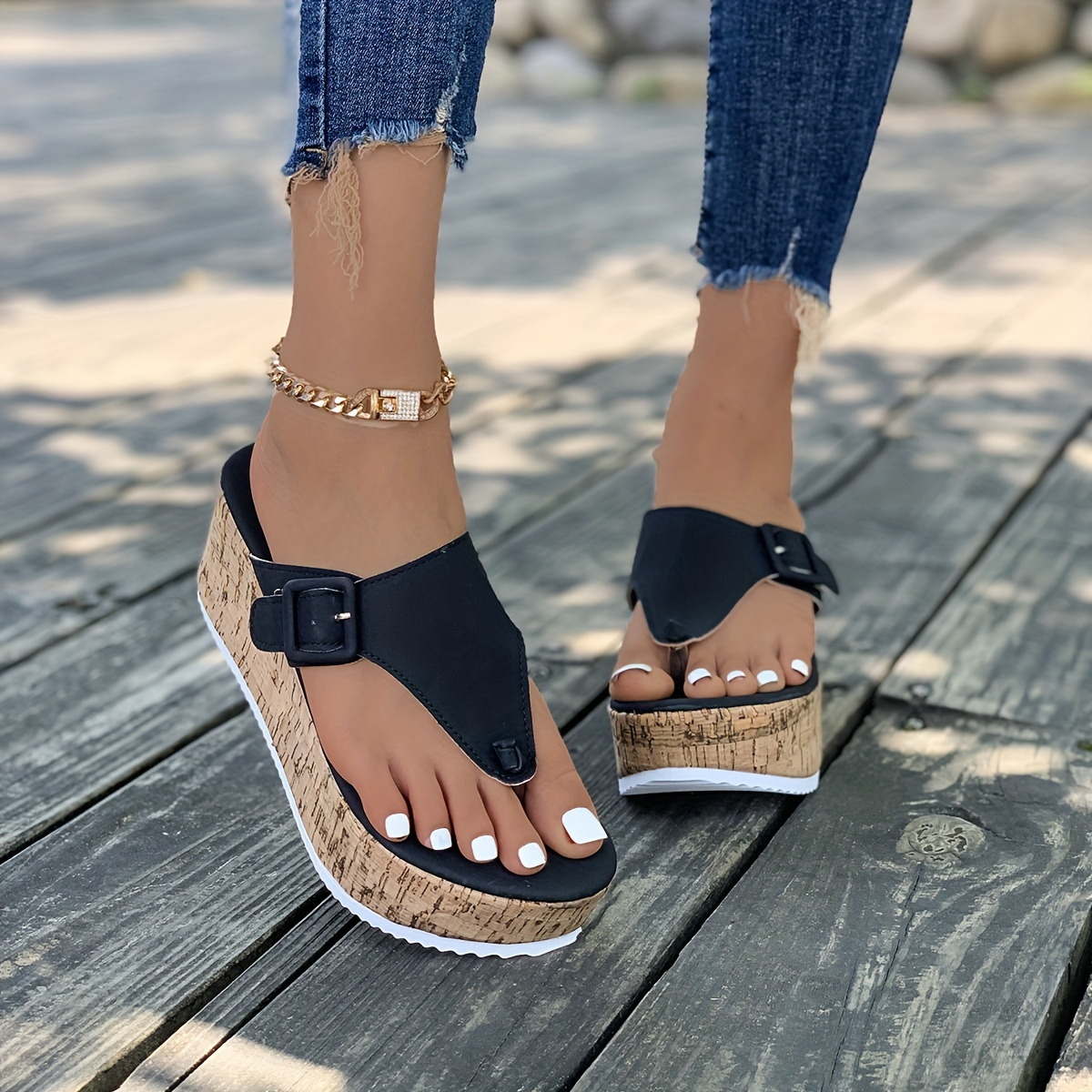 Women's Flat Thong Sandals, Minimalist Solid Color Summer Beach Shoes,  Lightweight Flip Flops