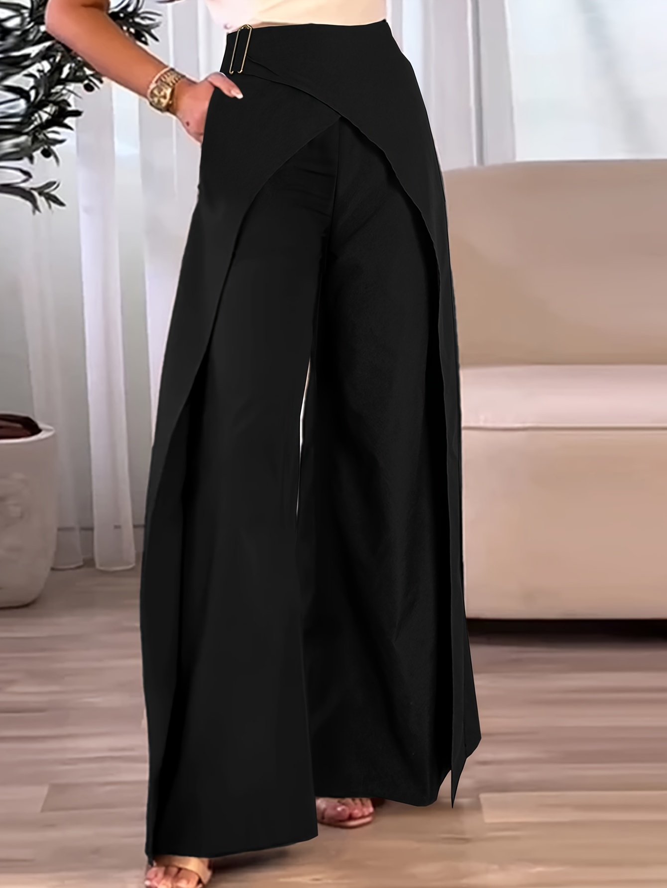 Pantalones Anchos De Cintura Alta, Pantalones Para La Oficina, Todos Los  Días, Ropa De Mujer