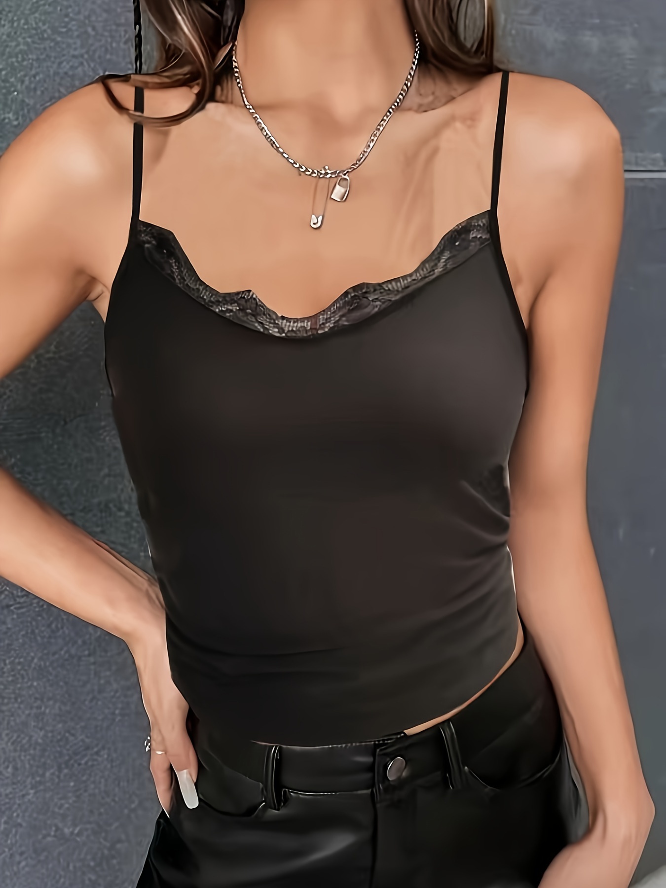 Clothing : Tops : 'Jacinta' Black Lace Cami Top