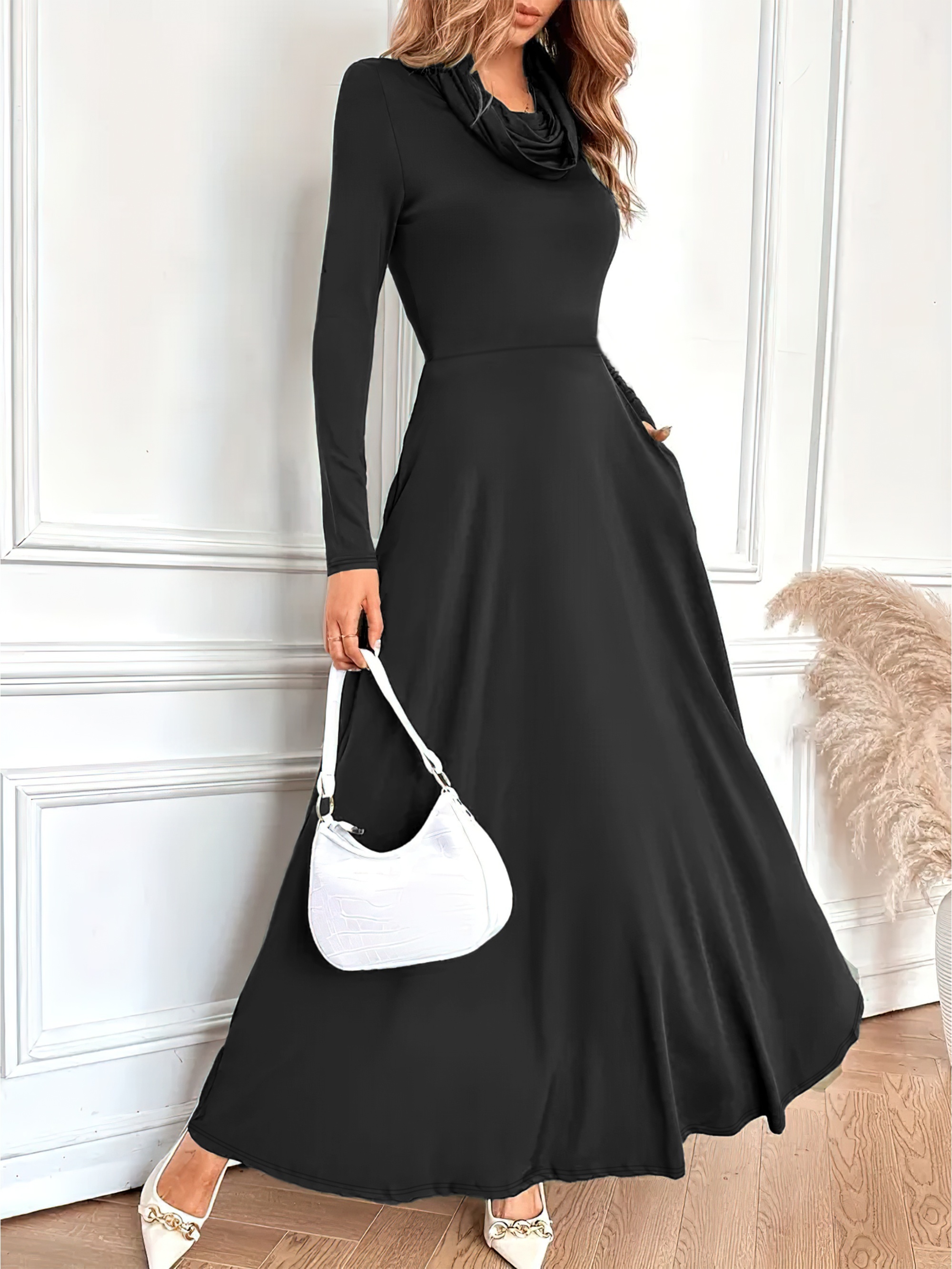 Plus Size Satin Contrast Mesh Long Sleeve Slim Fit Maxi Dress, Women's Plus  Bridal Wedding Party Long Dress