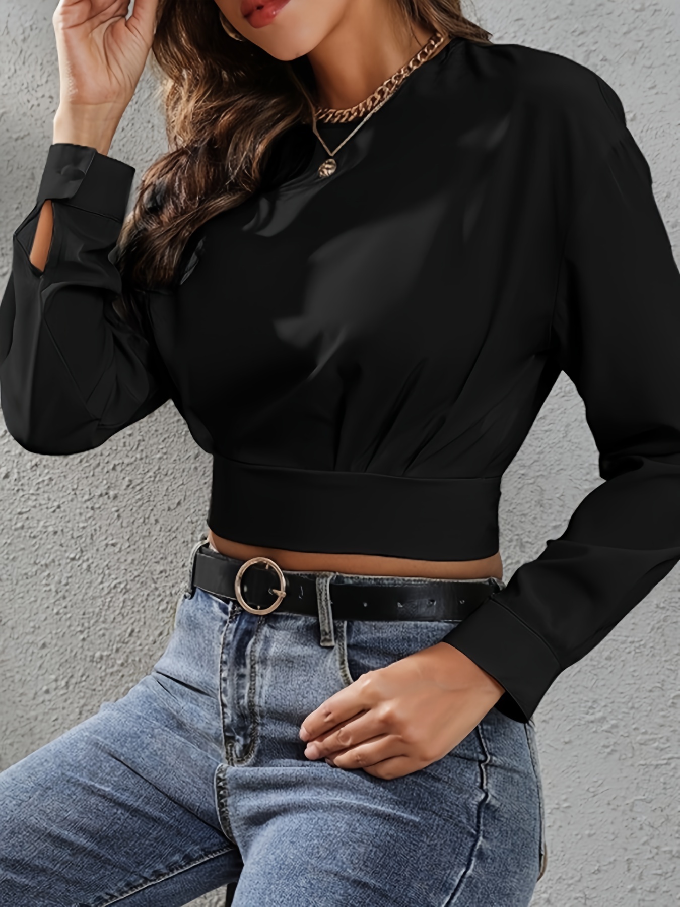 Square Neck Slim Crop Blouses, Sexy Long Sleeve Corset Tops, Women's  Clothing