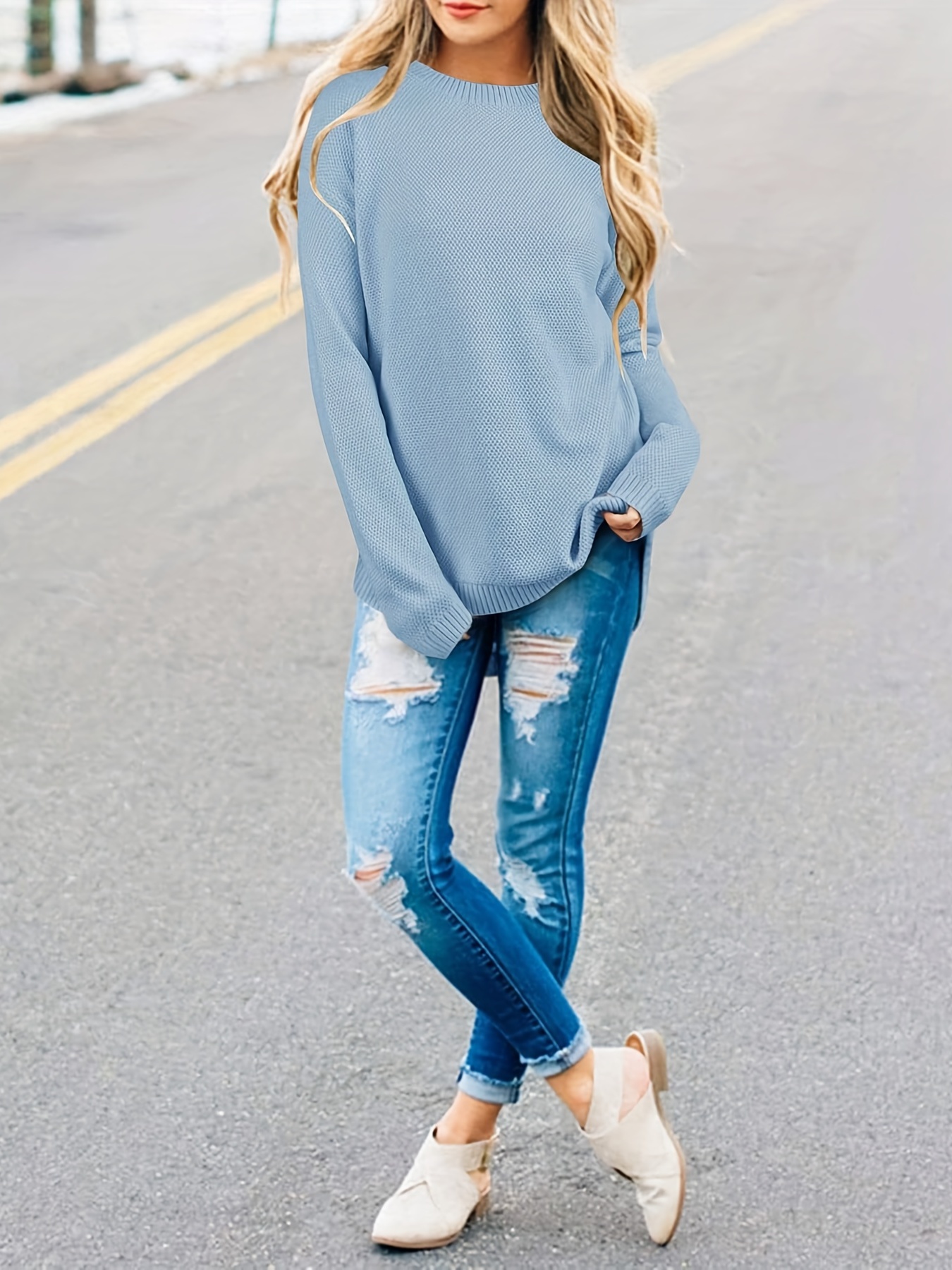 Light blue sweater outfit on sale women's