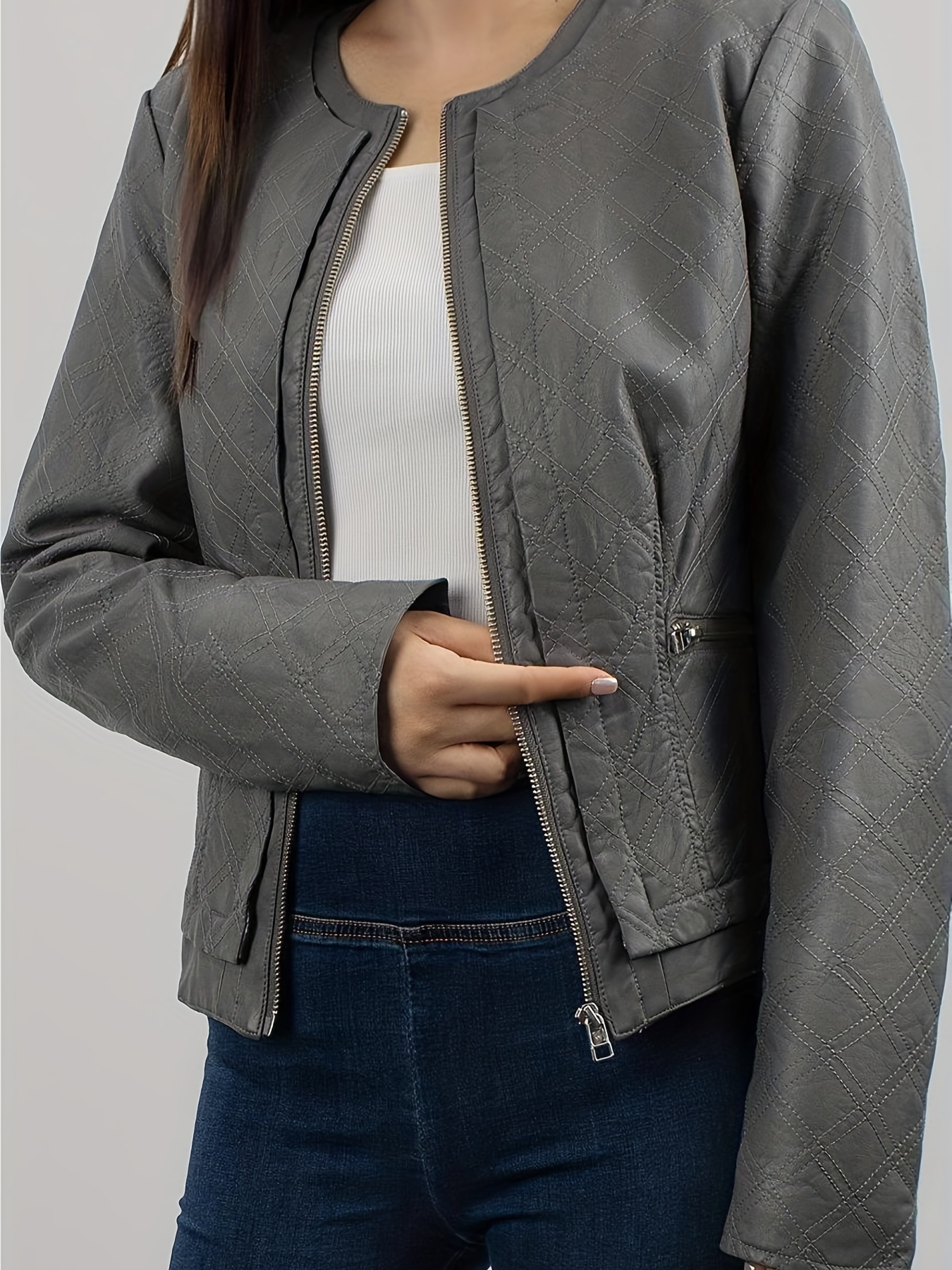 Zipper Faux Leather Vest, Street Wear Sleeveless Moto Jacket, Women's  Clothing