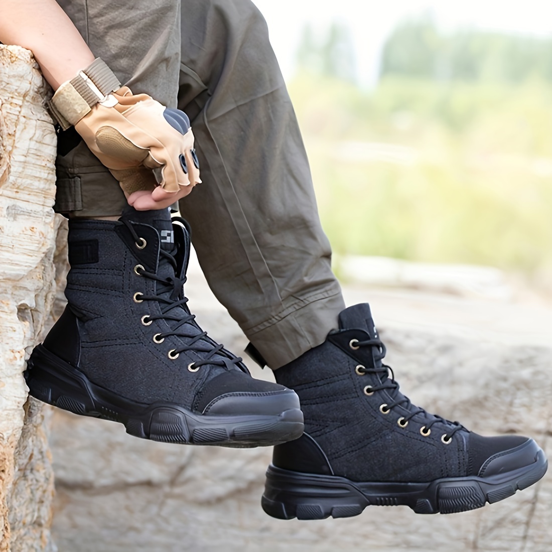 Mens Trendy High Top Lace Up Tactical Boots Casual Outdoor