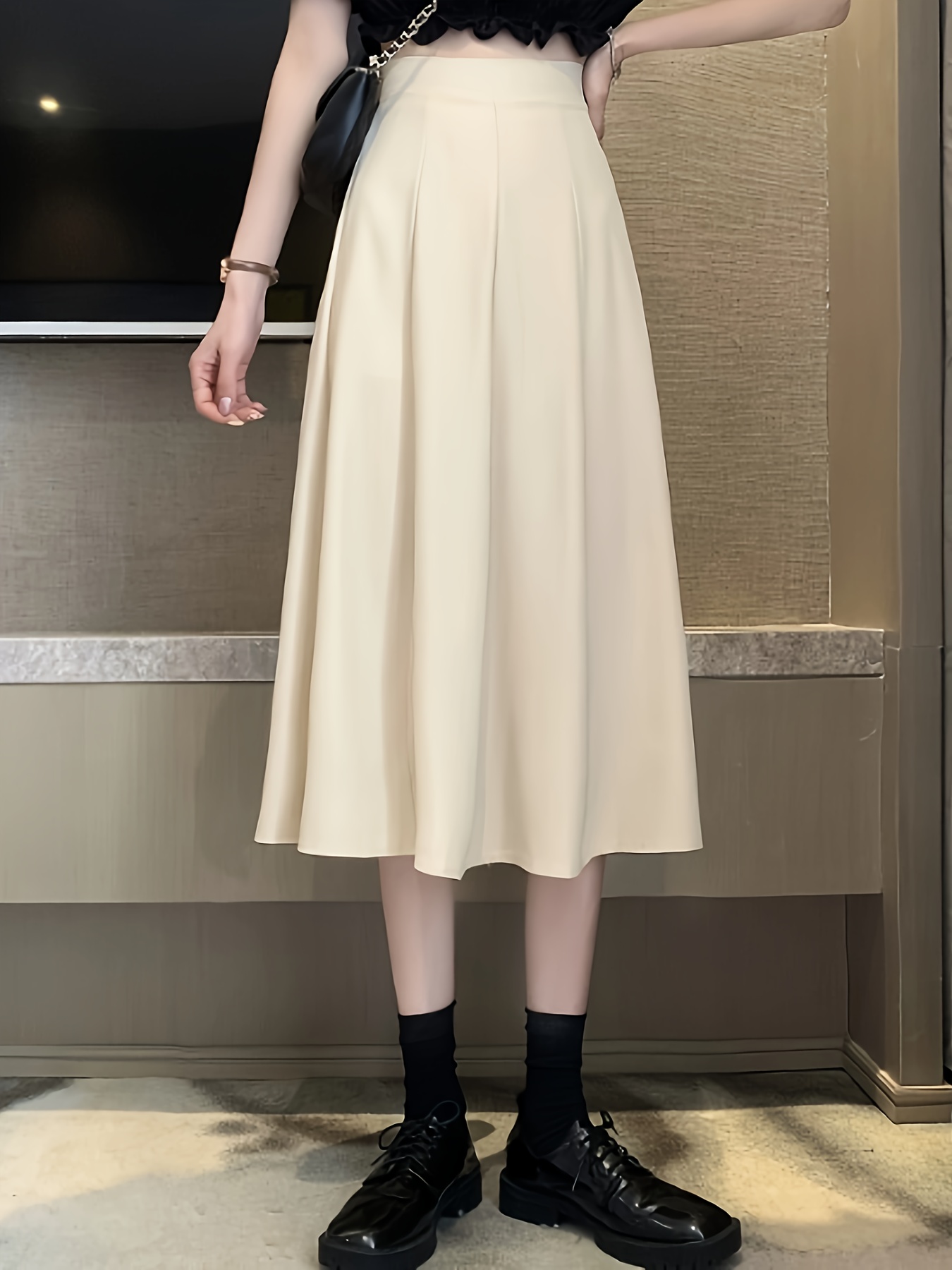 Solid Ruffle Trim Layered Mesh Skirt Versatile High Waist - Temu Canada