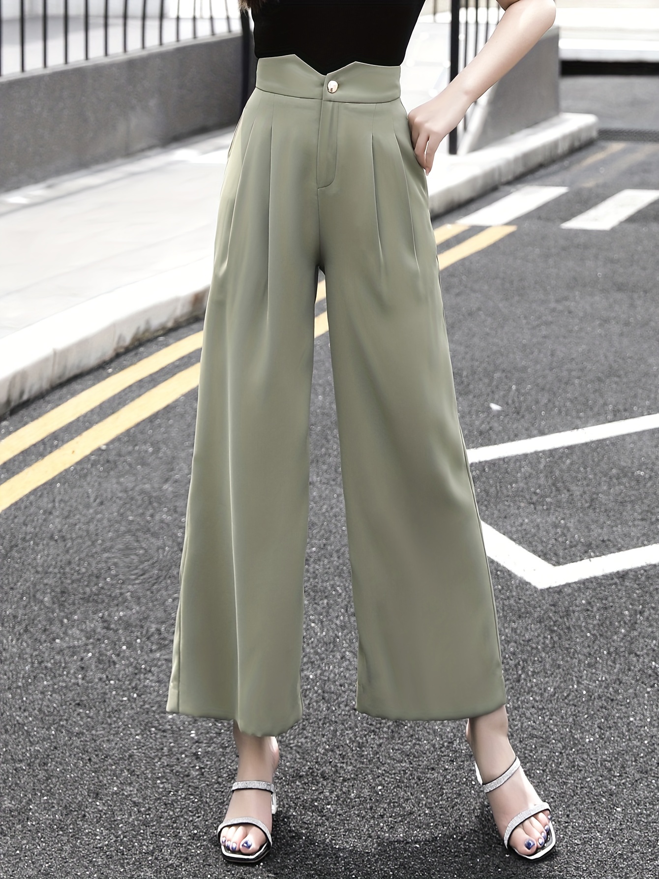 Slant Pockets Wide Leg Pants, Business Casual Loose Pants For Work &  Office, Women's Clothing