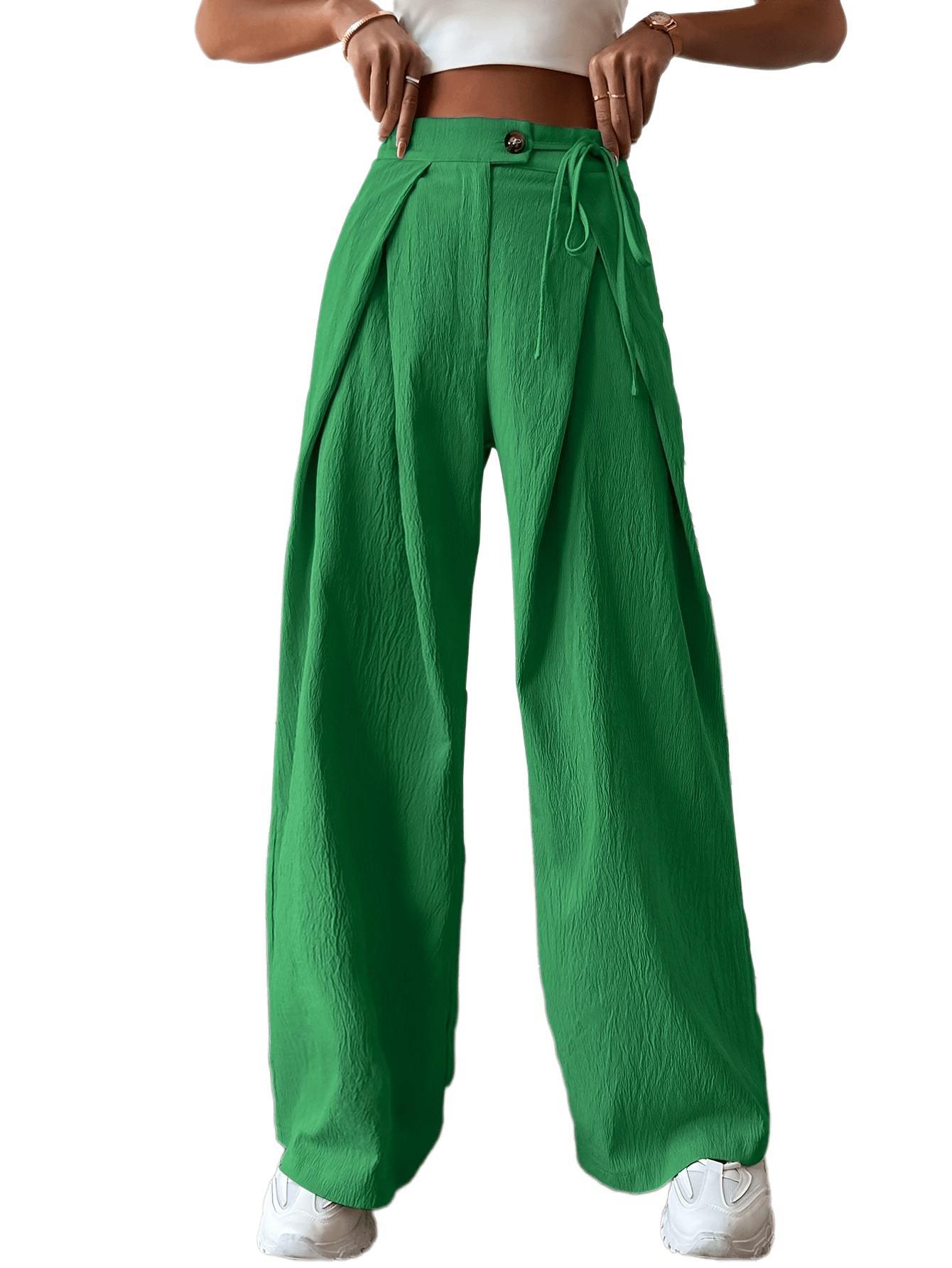 Minimalist Solid Tie Waist Pants Casual Long Length - Temu