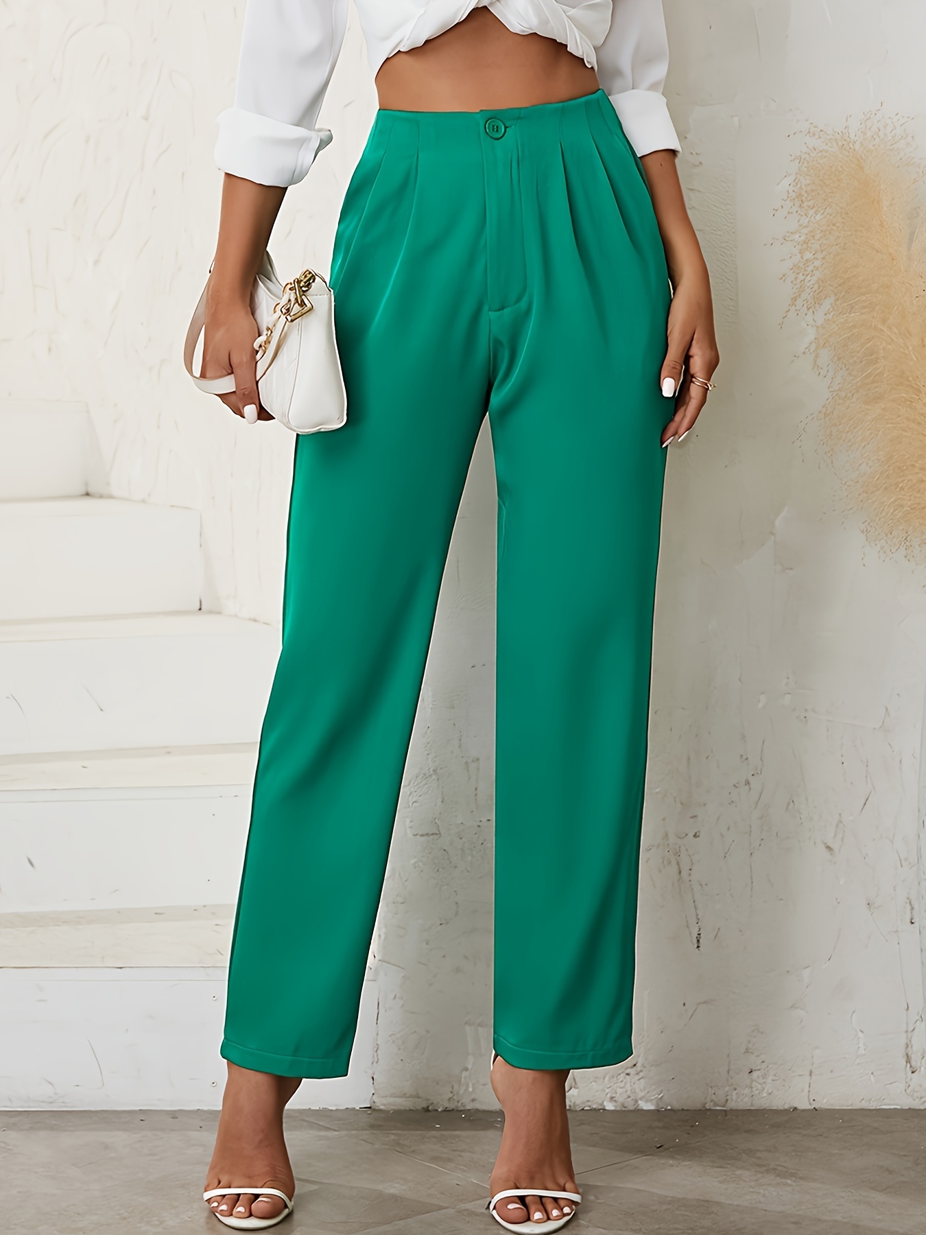 Women's Wide-leg Long Length Solid Pants, Elegant & Stylish Pants For  Office & Work, Women's Clothing