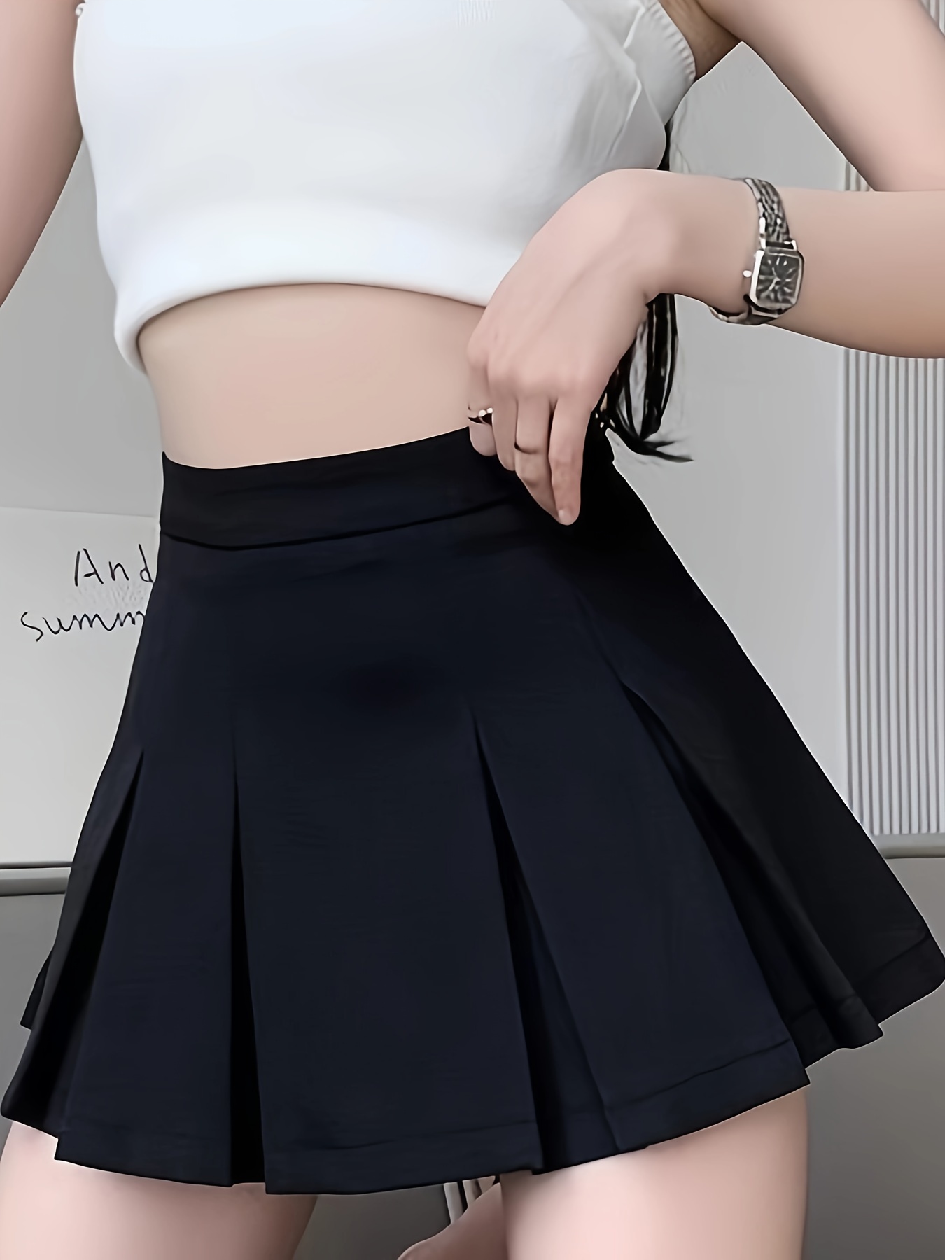 Falda plisada negra de cintura alta para niñas, minifalda corta informal  Kawaii, moda coreana, Y2k, Harajuku, Olid, Verano