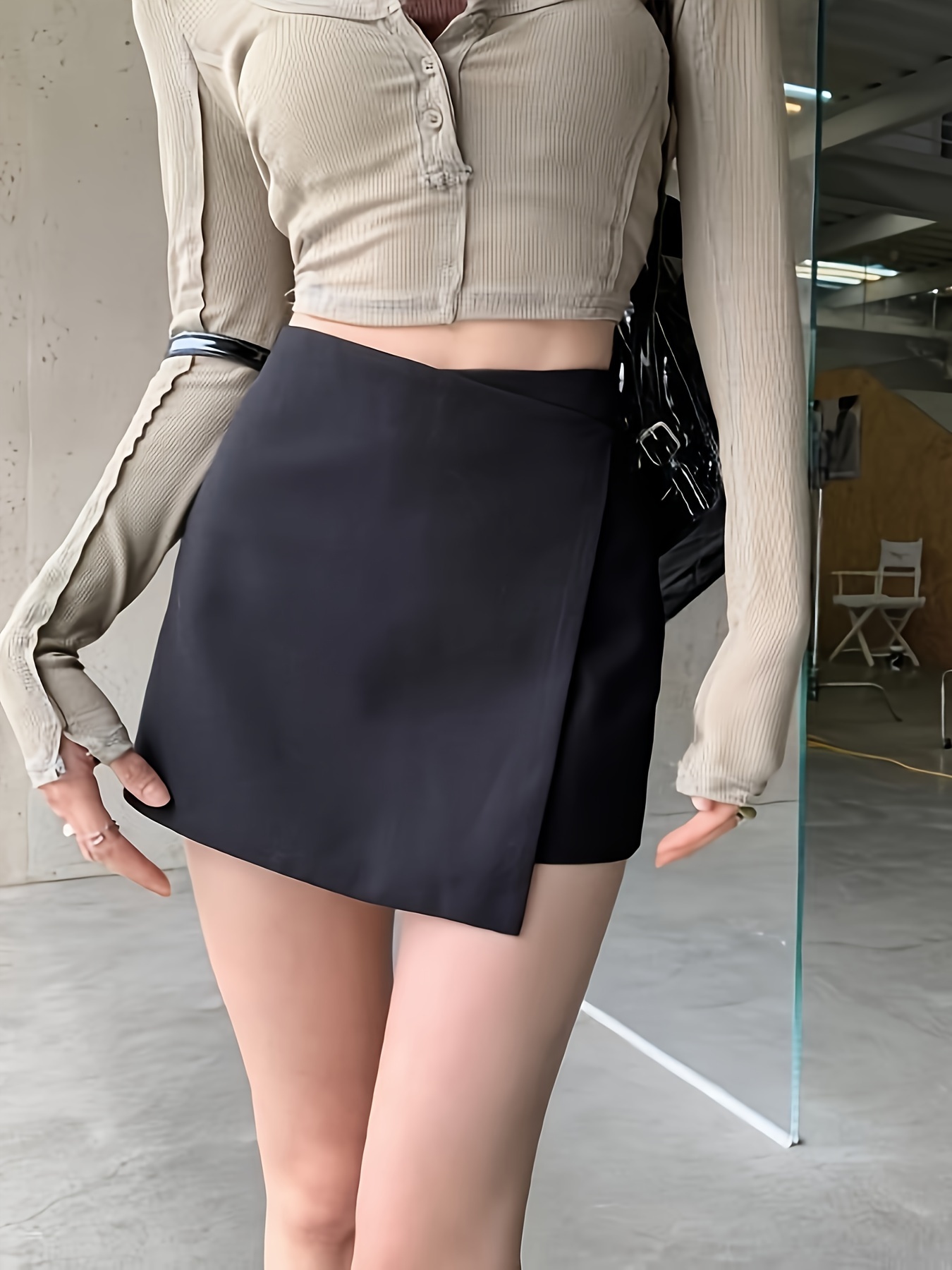 Zip Back Solid Skorts High Waist Elegant Button Front Summer - Temu