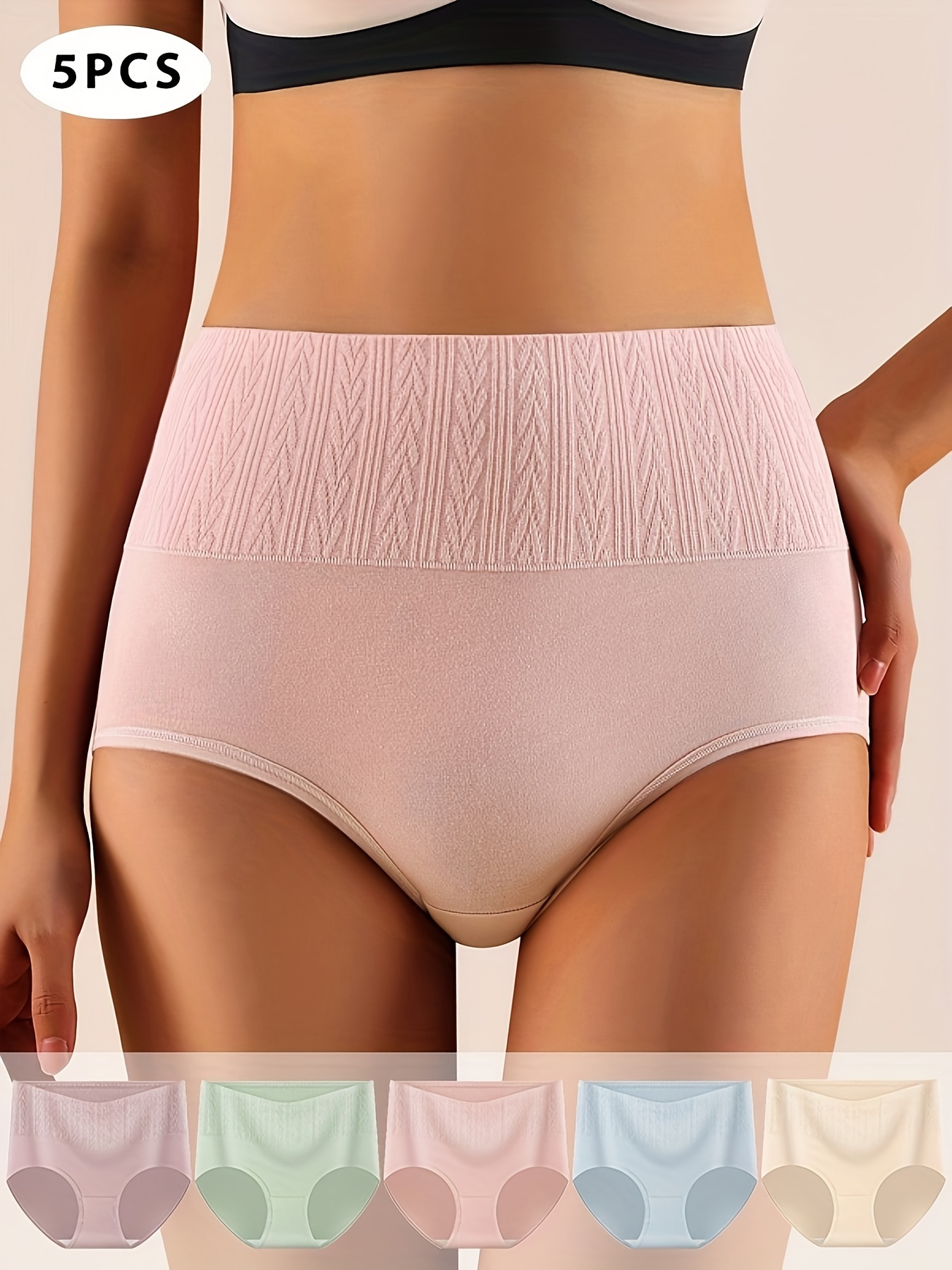 8pcs Seamless Cotton Briefs, Elastic High Waist Tummy Control Panties, Women's  Lingerie & Underwear