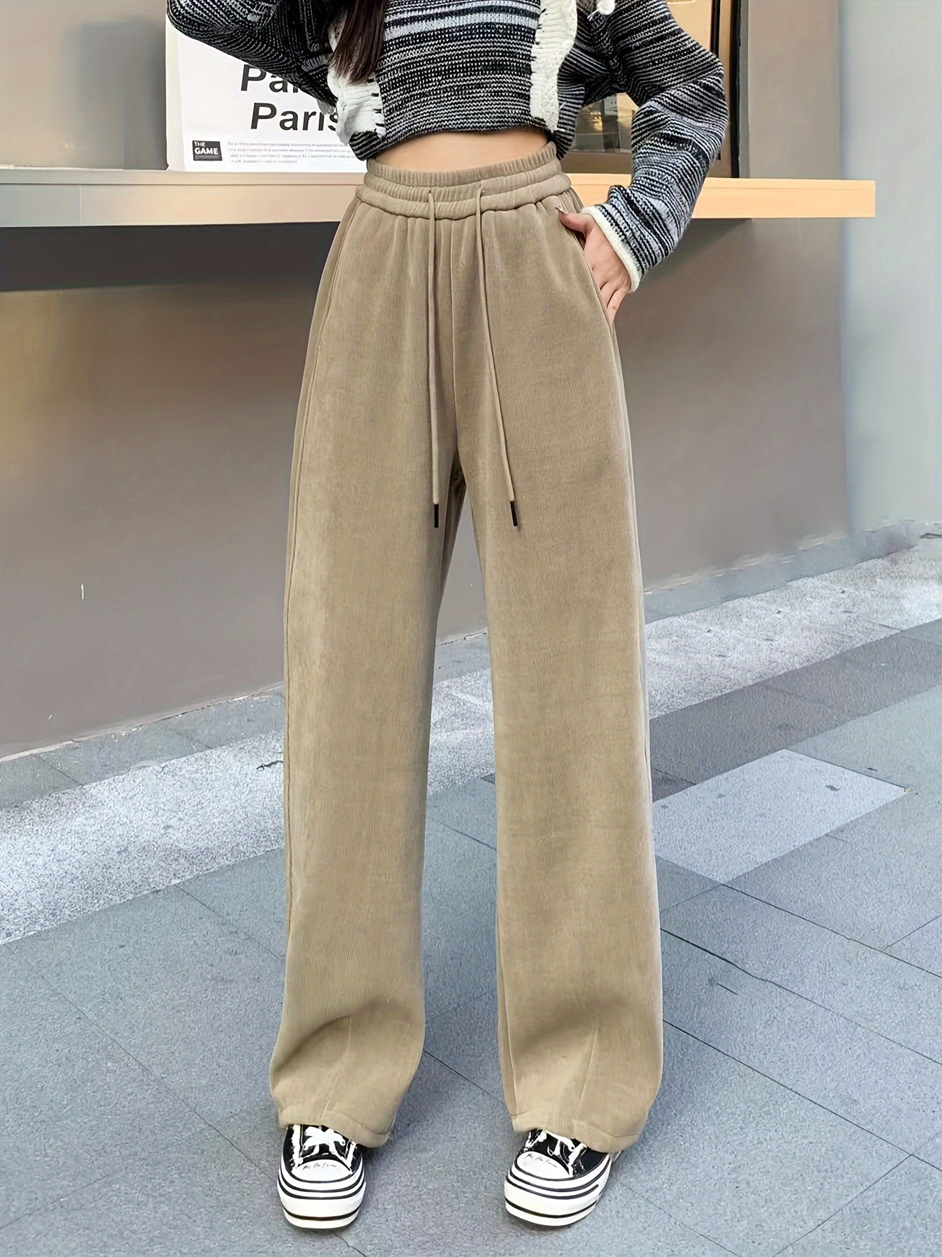 High Waist Flare Pants Women Vintage Elastic Waist Suit Pant Korean Fashion  Loose Straight Pants Spring Autumn Stretch Sweatpant
