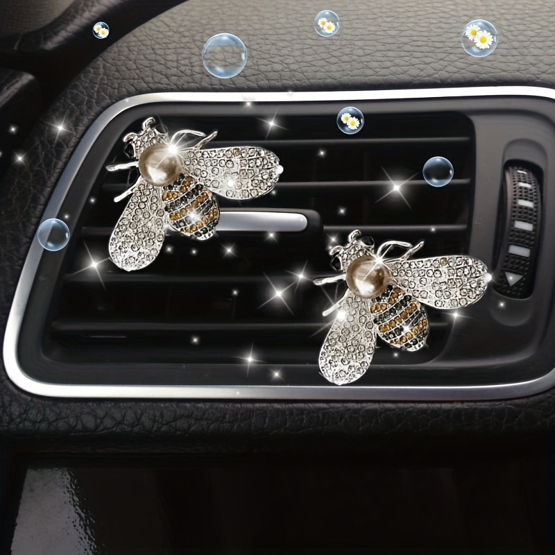 2 Pieces Small Bee Air Vent Clips Bling Bee Car Accessories Cute Car Air Freshener Rhinestone Gift Decorations Charm Car Clip Interior Air Vent Decor