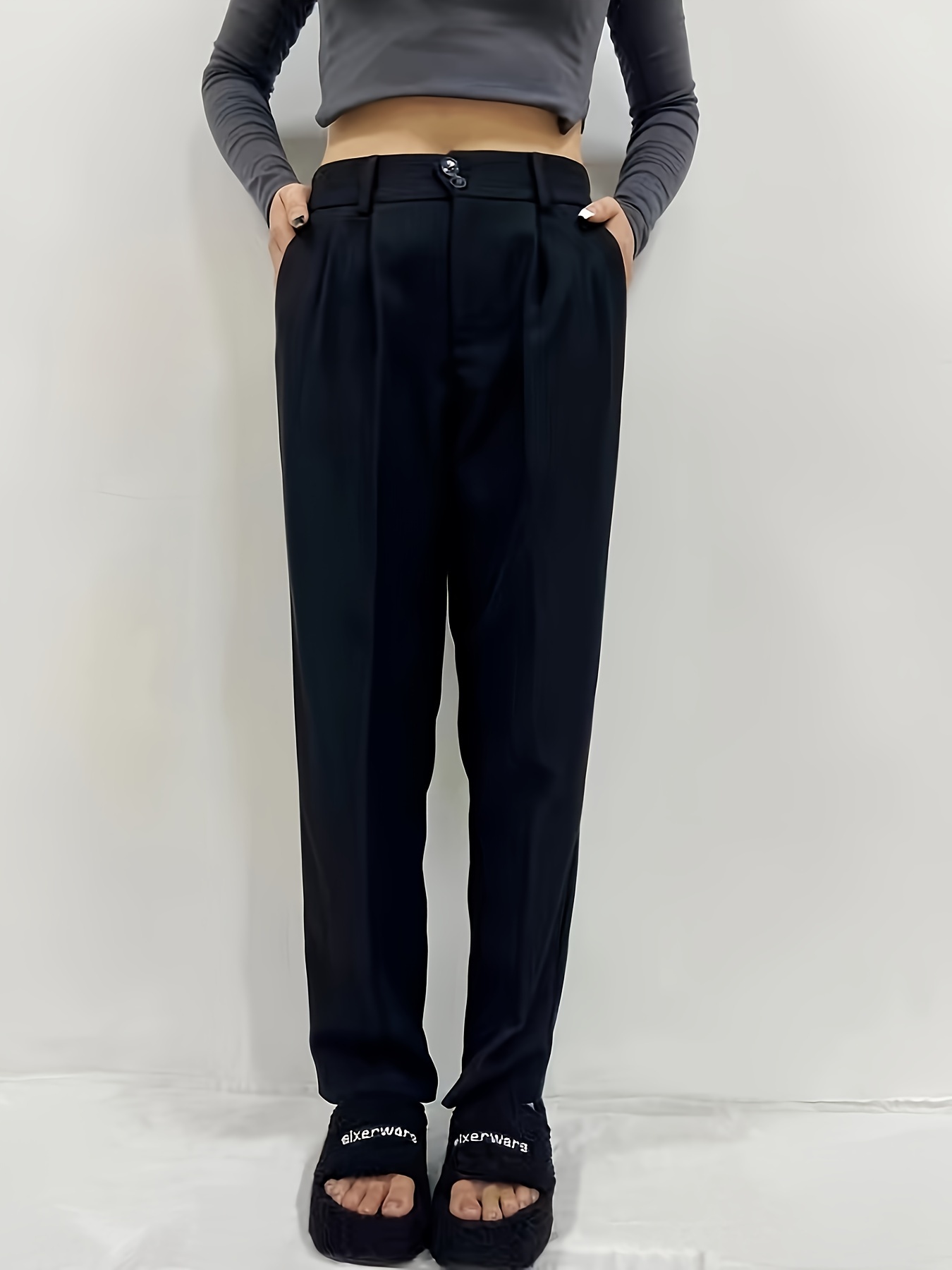 Solid Color Straight Leg Pants Business Casual Pants Women's