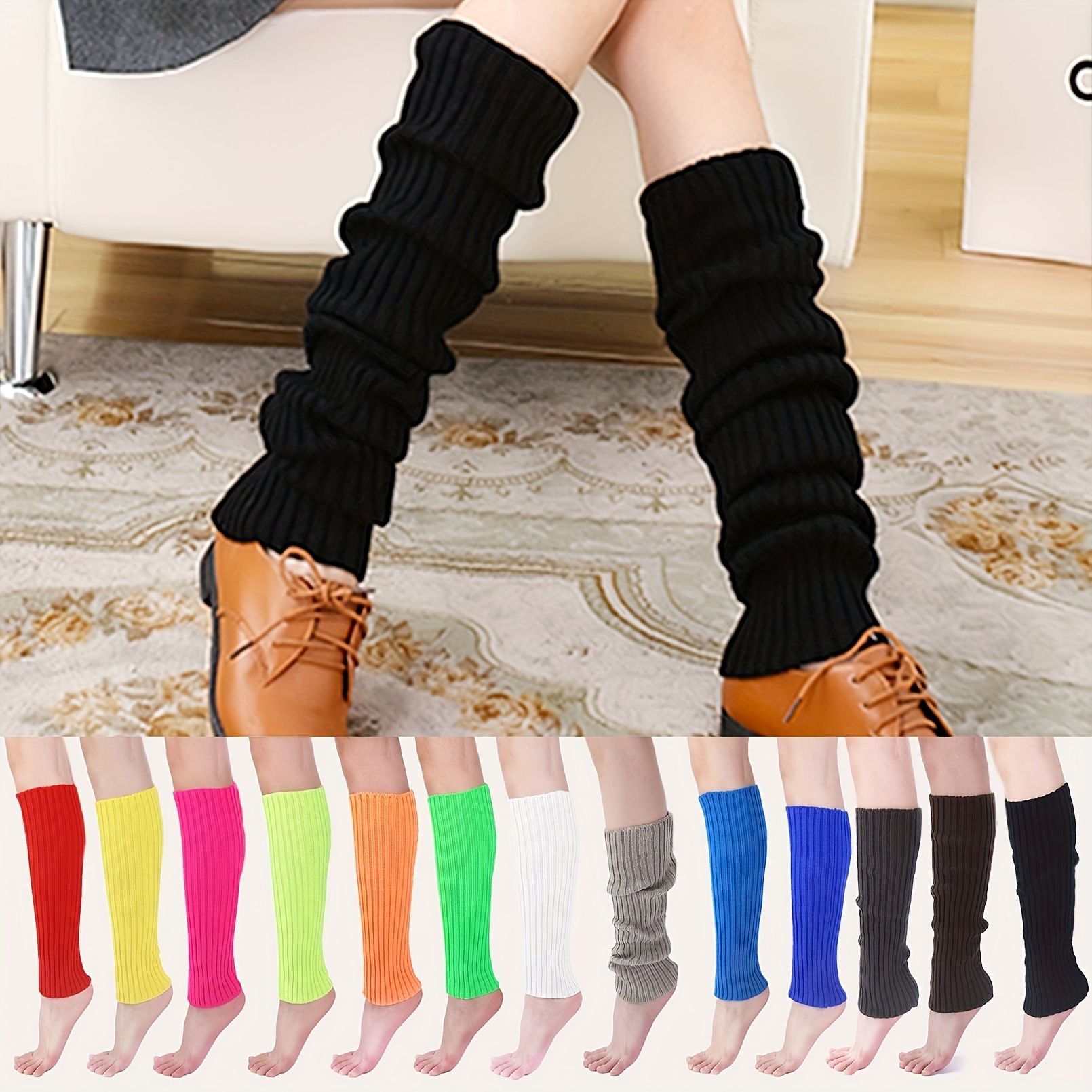 1pair Leg Warmers For Women Girls 80s Ribbed Leg Warmer For Neon Party  Knitted Fall Winter Sports Socks,40 Cm