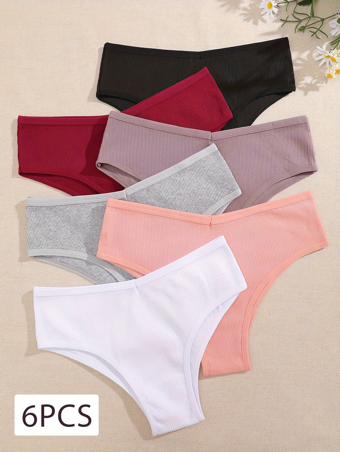 4 Pcs Women's Ribbed Hip-lifting Bikini Panties, Comfortable & Breathable  Cotton Panties, Women's Lingerie & Underwear