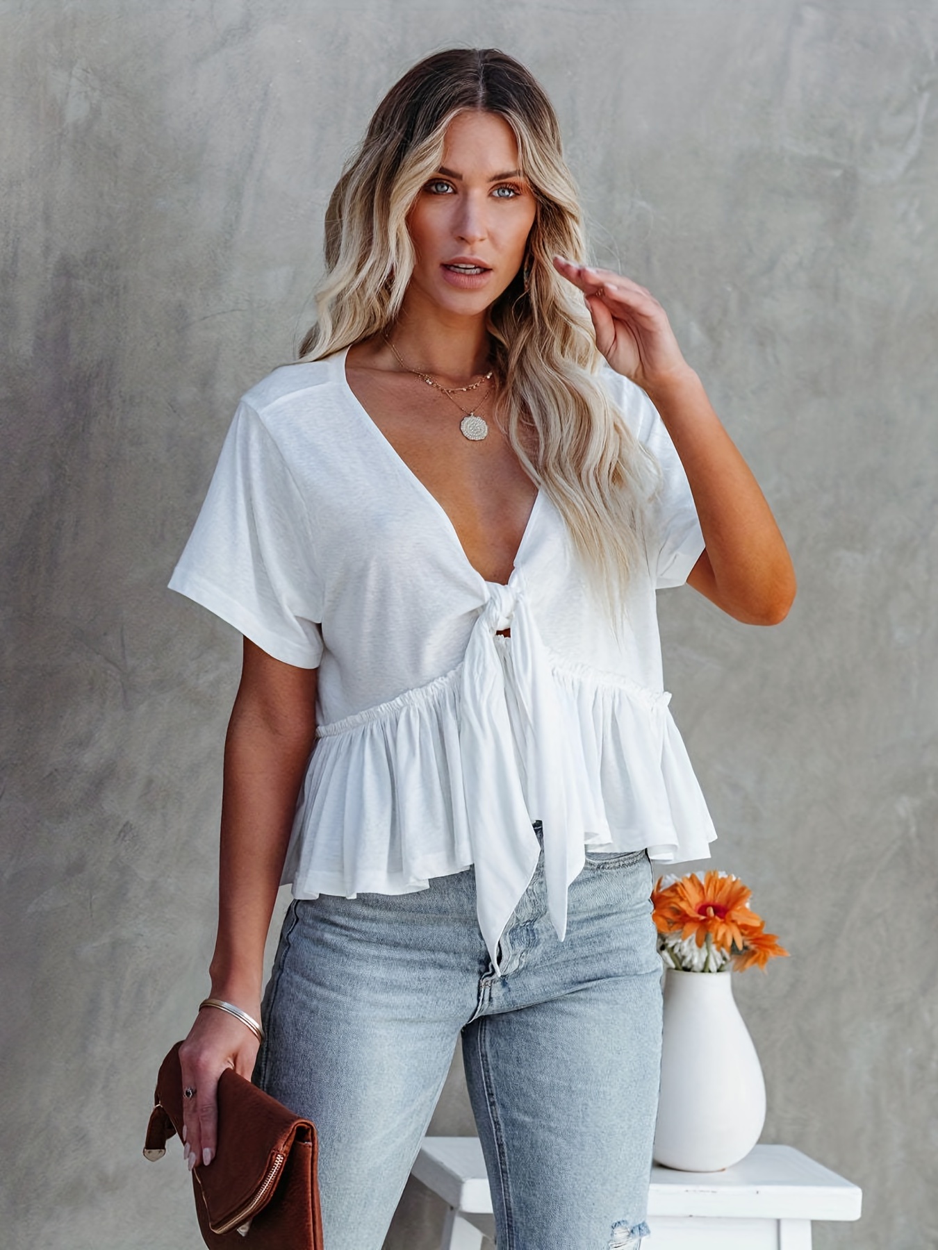 Ruffle Trim Blouse - Solid