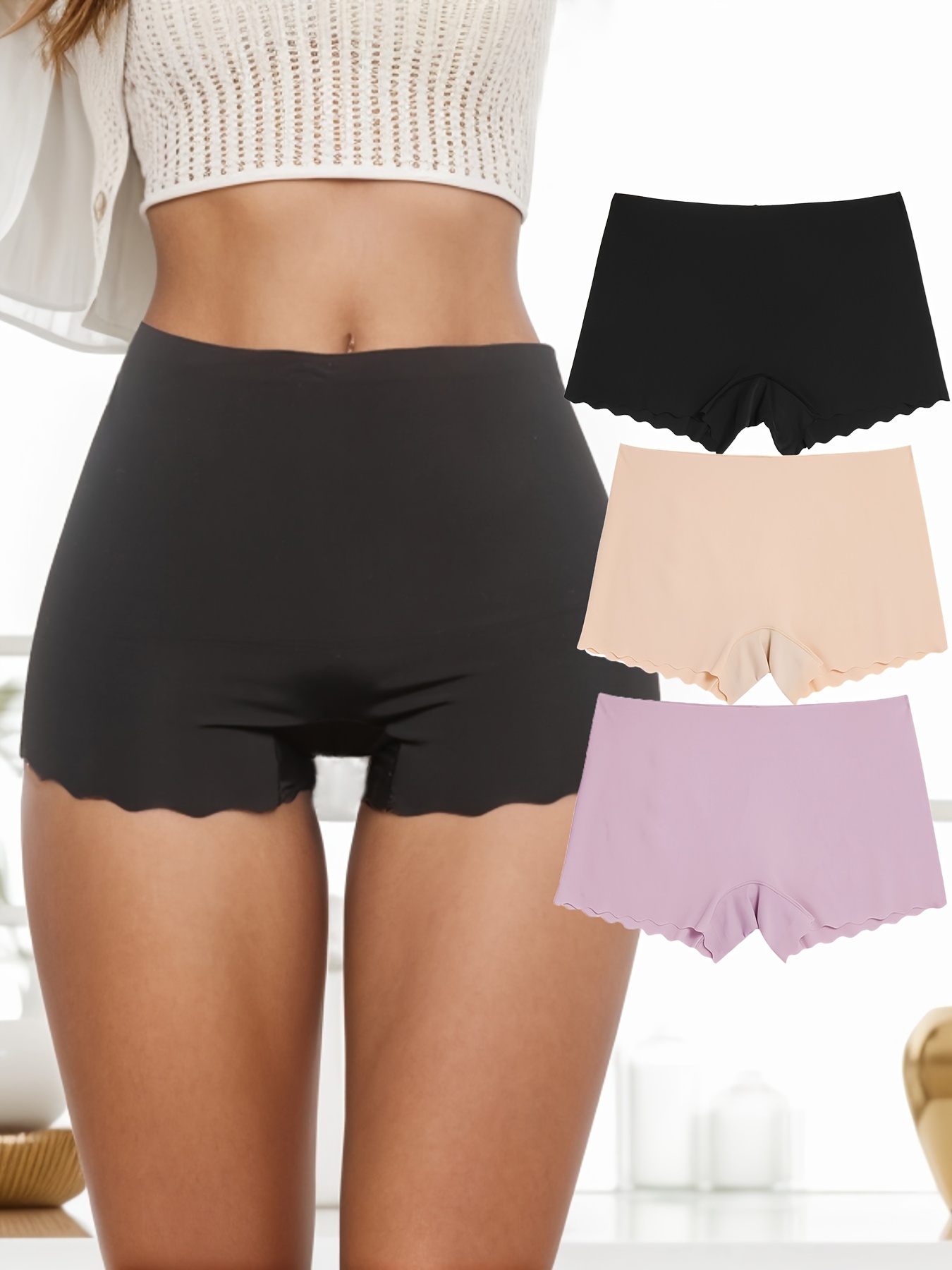 Plus Size Casual Shorts, Women's Plus Plain Solid Under Dress Mid Thigh  Soft Biker Shorts