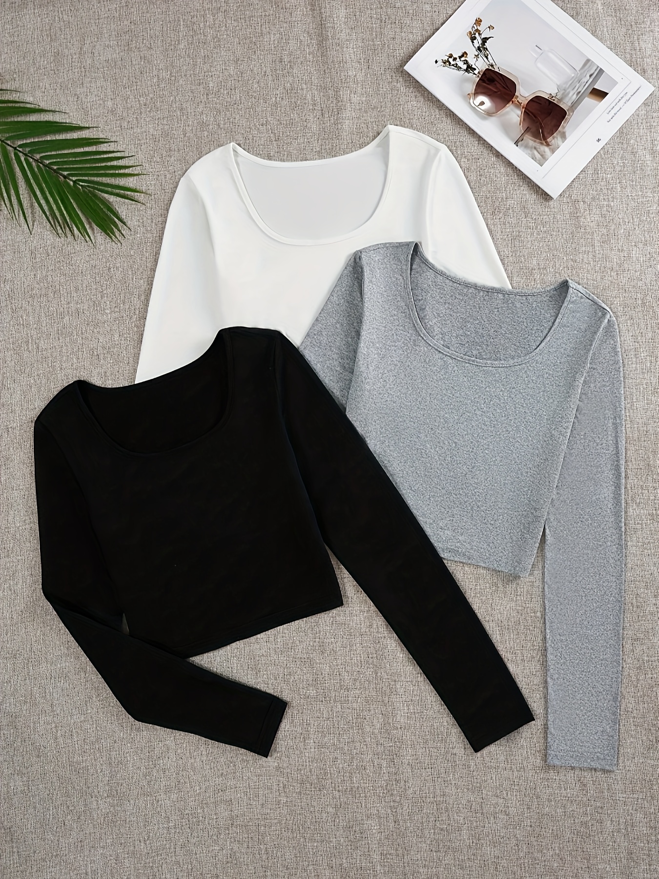 Slim Set Y2k Long Sleeve Sexy Tight Fitted Crop Shirt Women Long Sleeve  Slim Fit Basic Top Solid Cropped Ribbed Knit Tees White Long Sleeve Crop Top  Cute Shirts for Women Crewneck